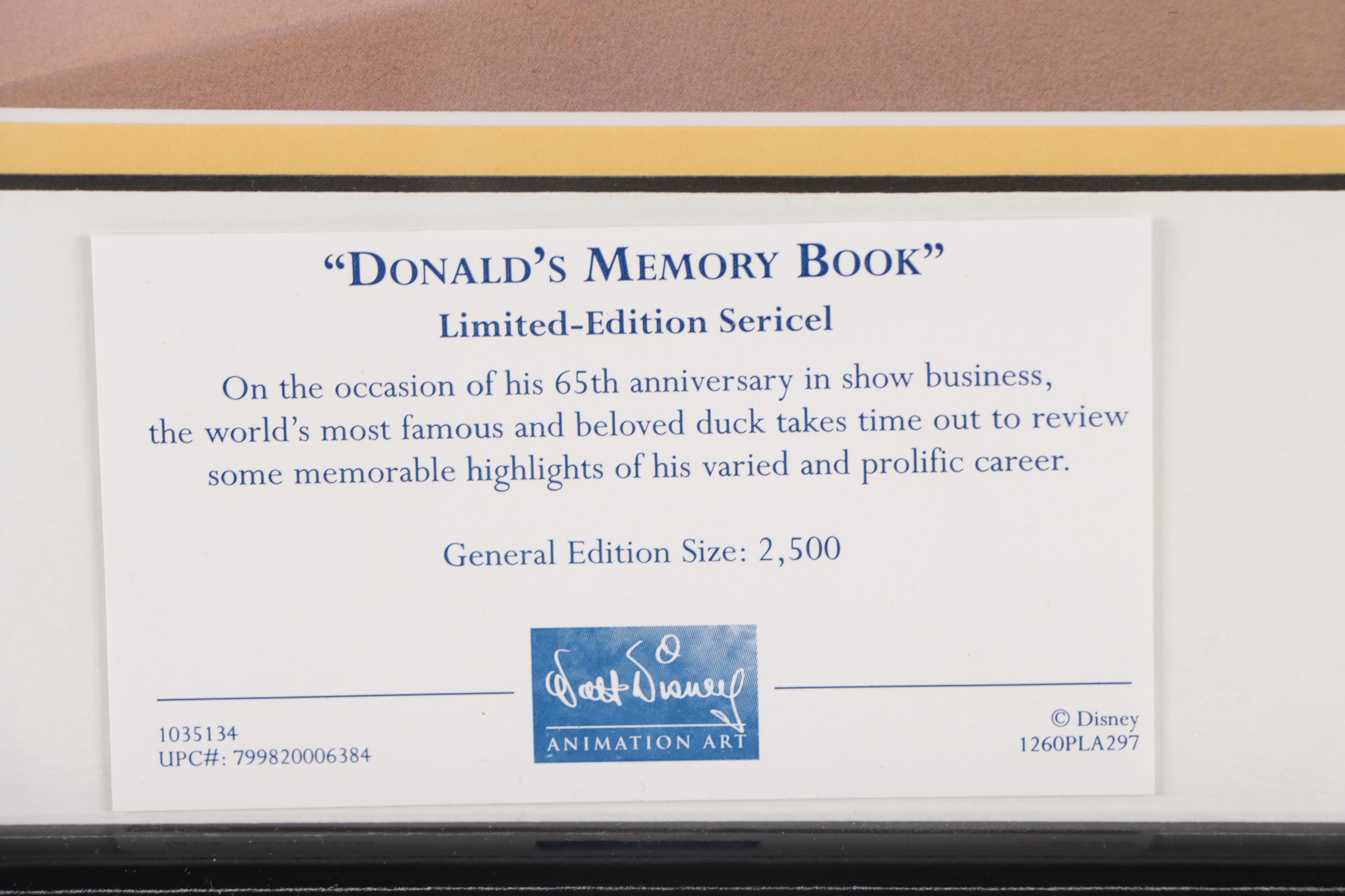 Tony Anselmo Signed Sericel "Donald's Memory Book," 1999