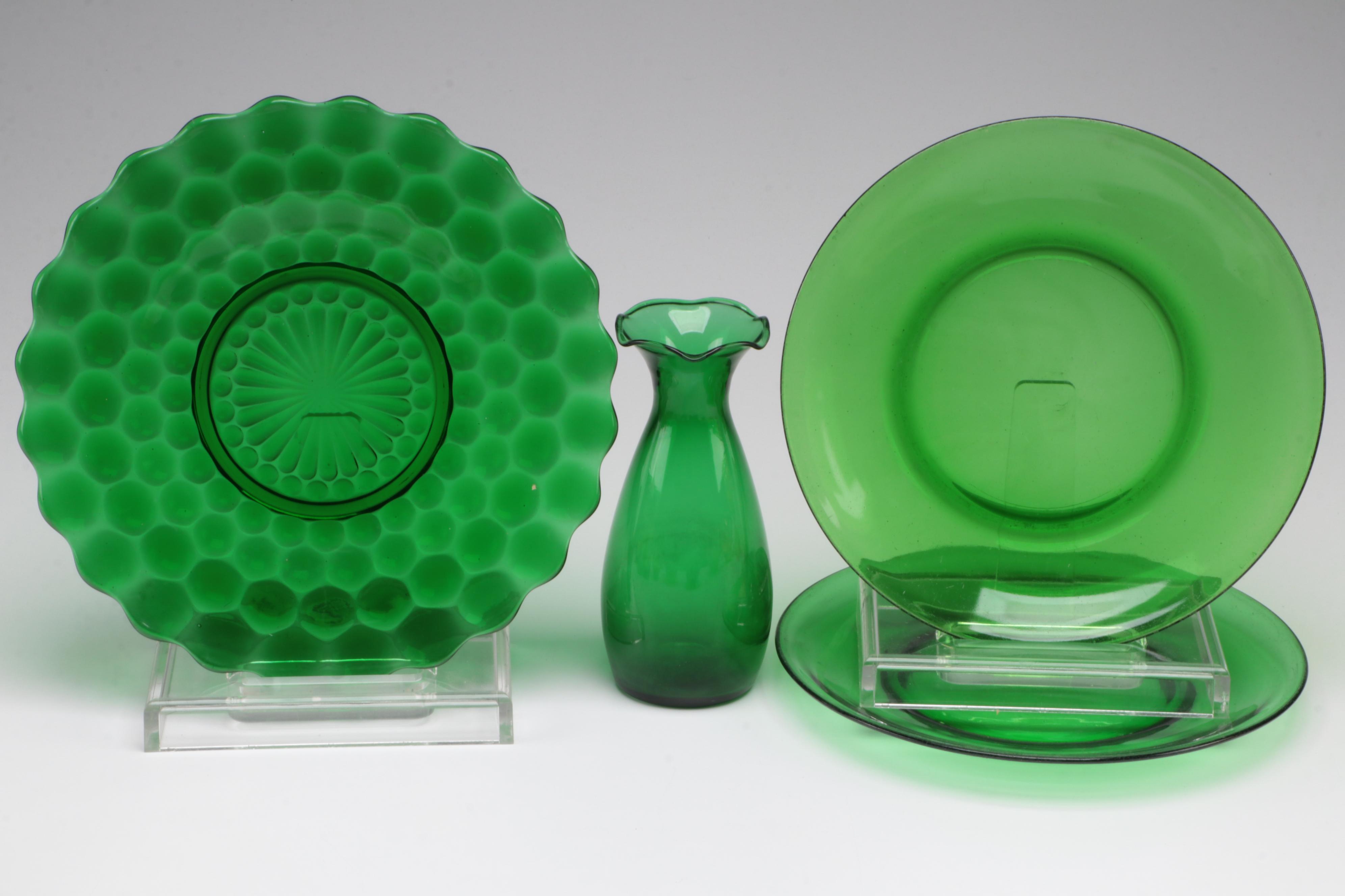 Green and Topaz Glass Tableware, Mid to Late 20th Century