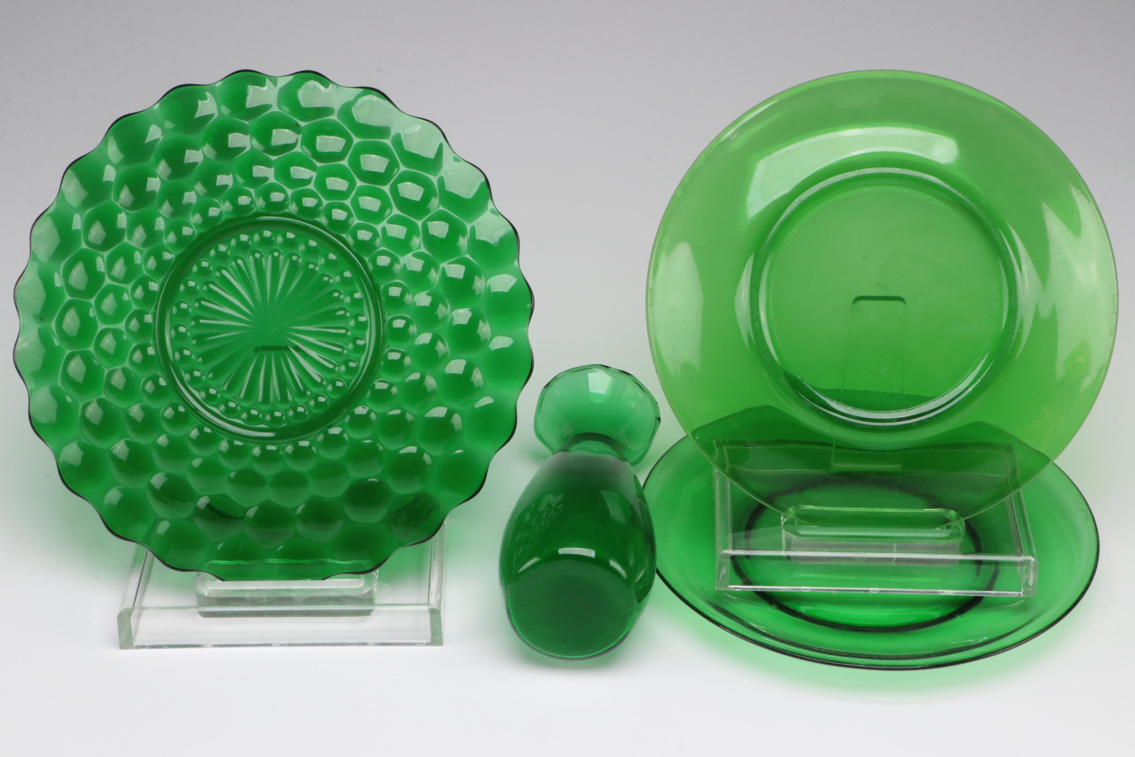 Green and Topaz Glass Tableware, Mid to Late 20th Century