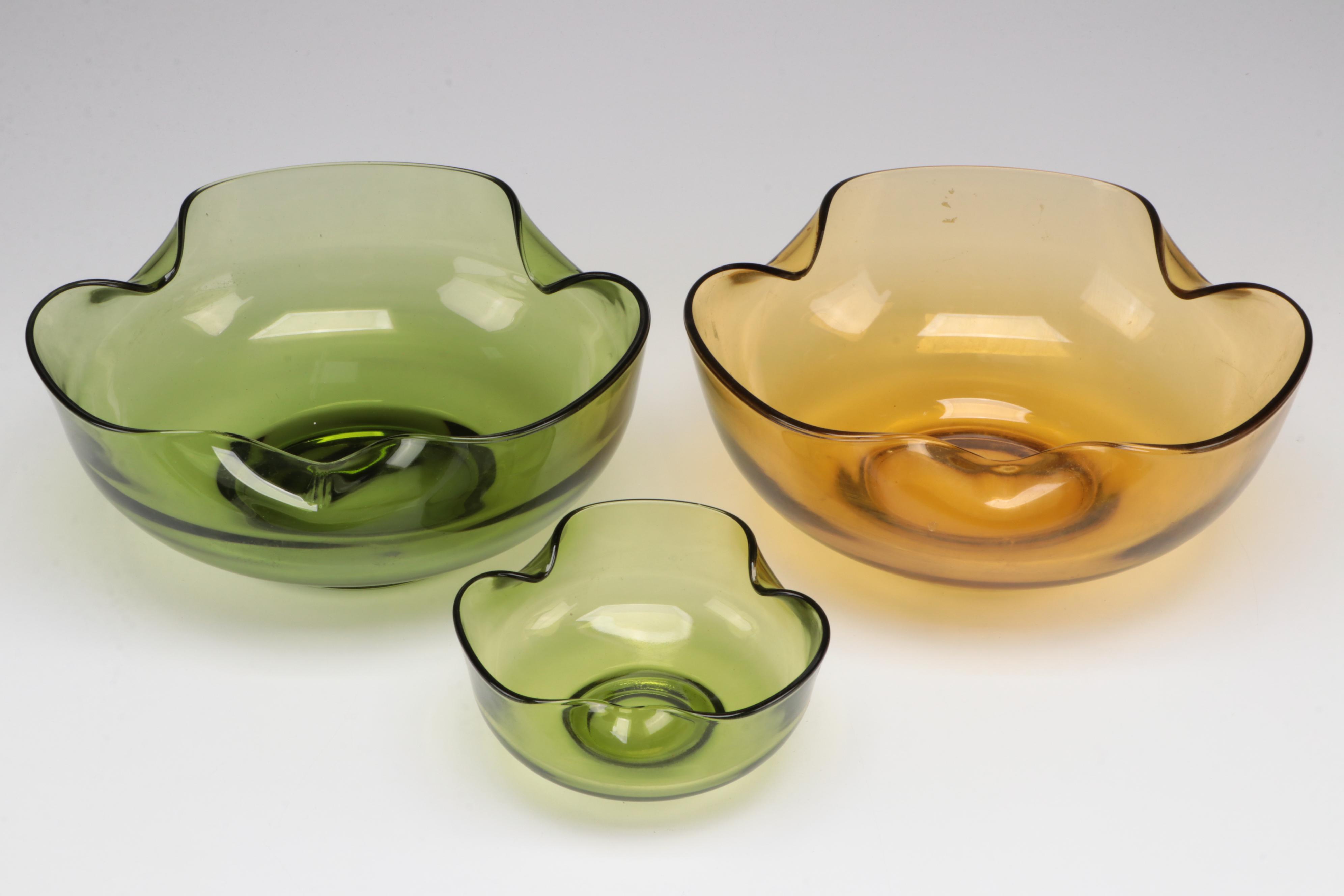 Green and Topaz Glass Tableware, Mid to Late 20th Century
