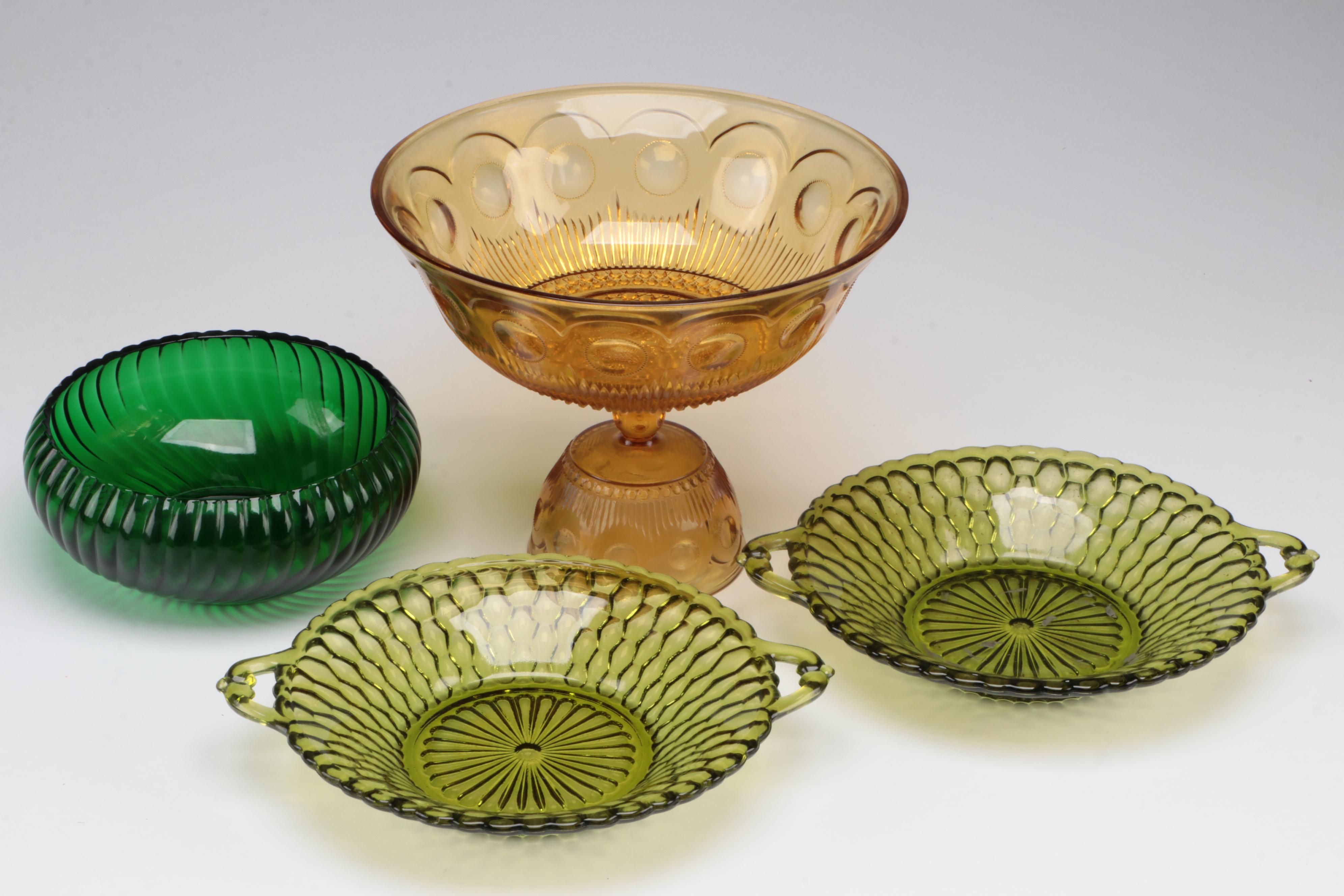 Green and Topaz Glass Tableware, Mid to Late 20th Century