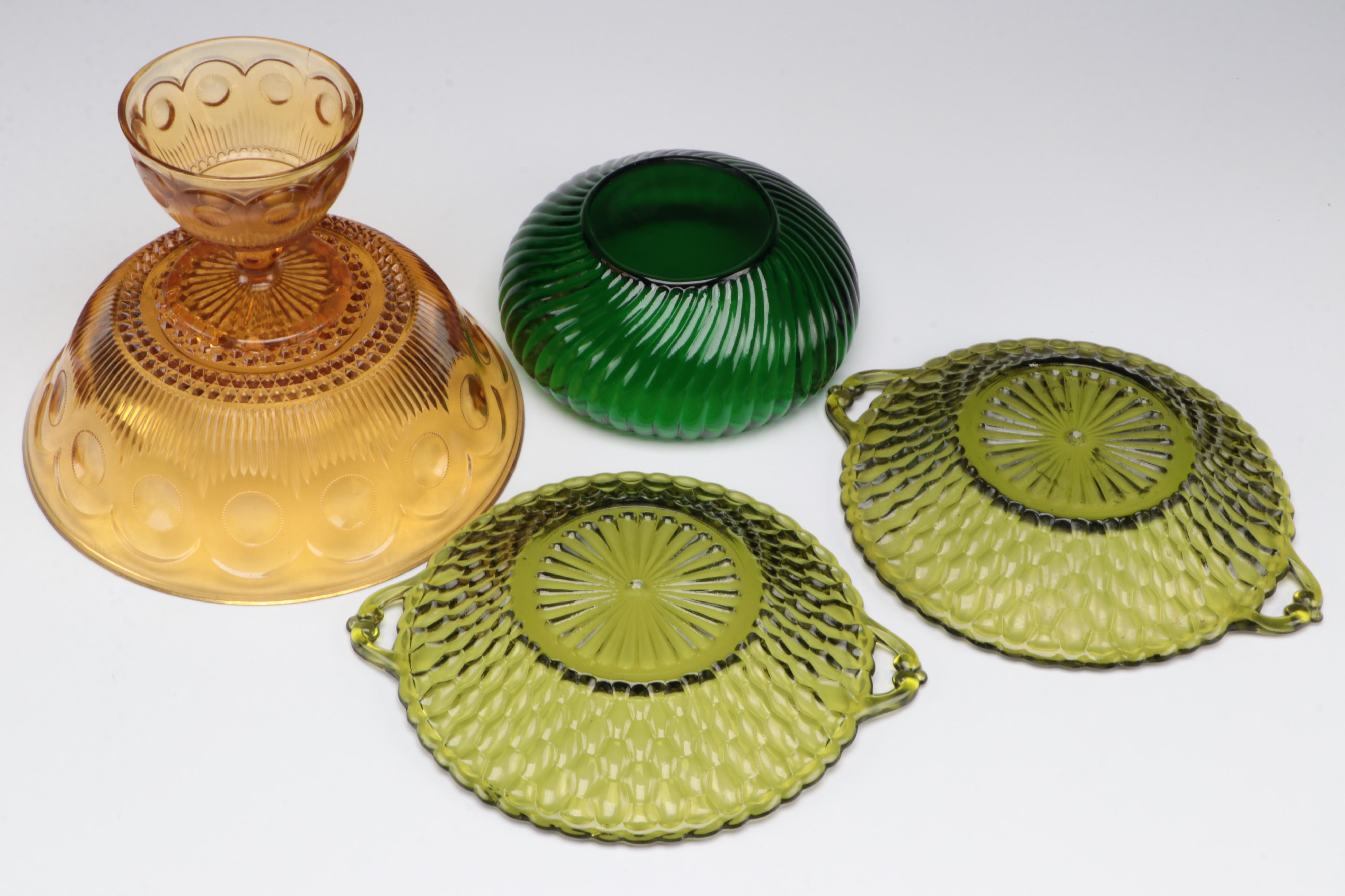 Green and Topaz Glass Tableware, Mid to Late 20th Century