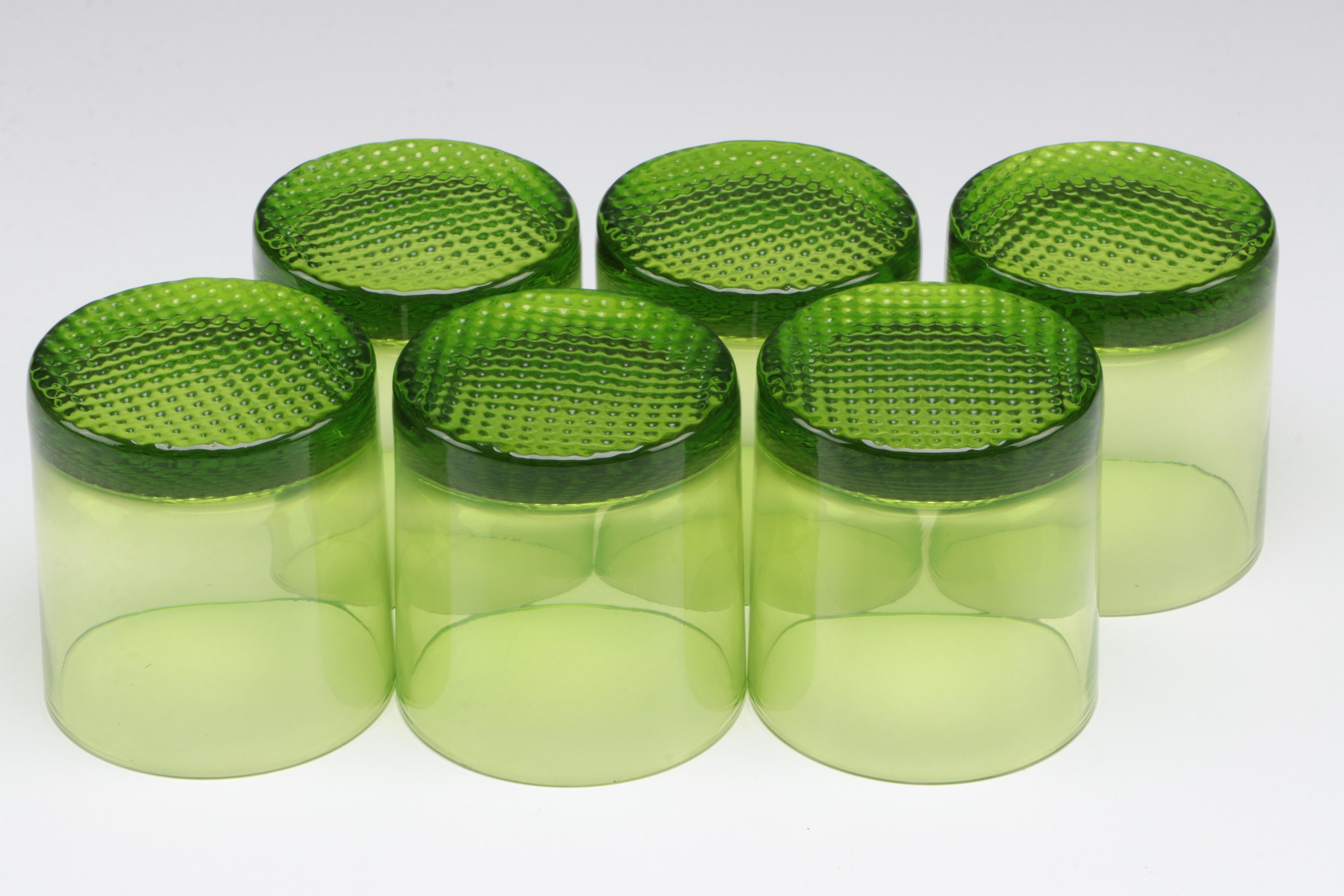 Green and Topaz Glass Tableware, Mid to Late 20th Century