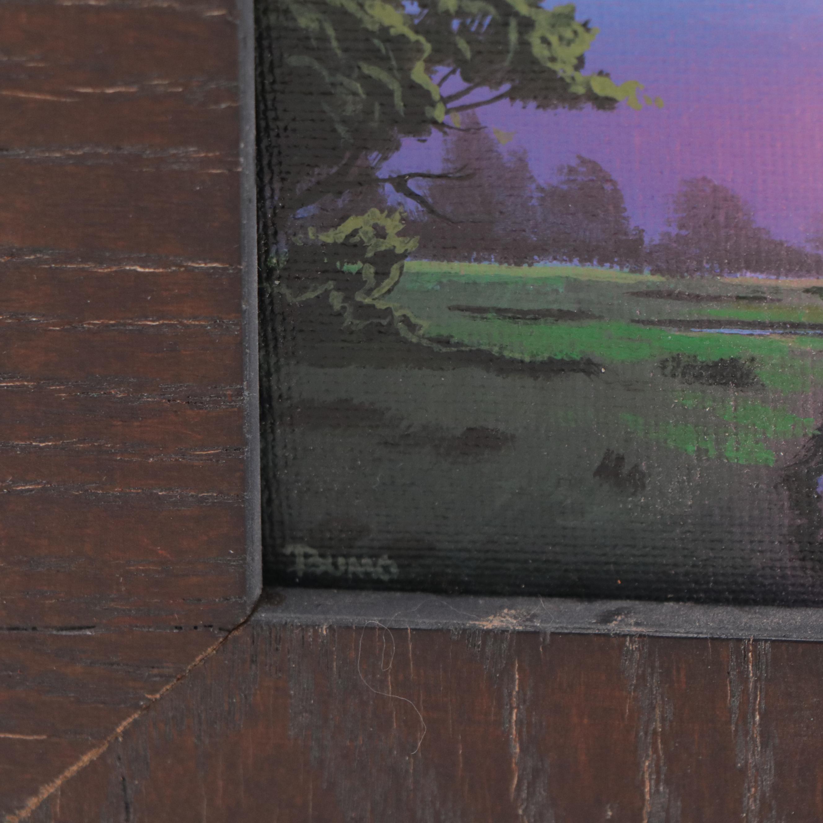 Douglas “Bumo” Johnpeer Oil Painting of Sunset Landscape