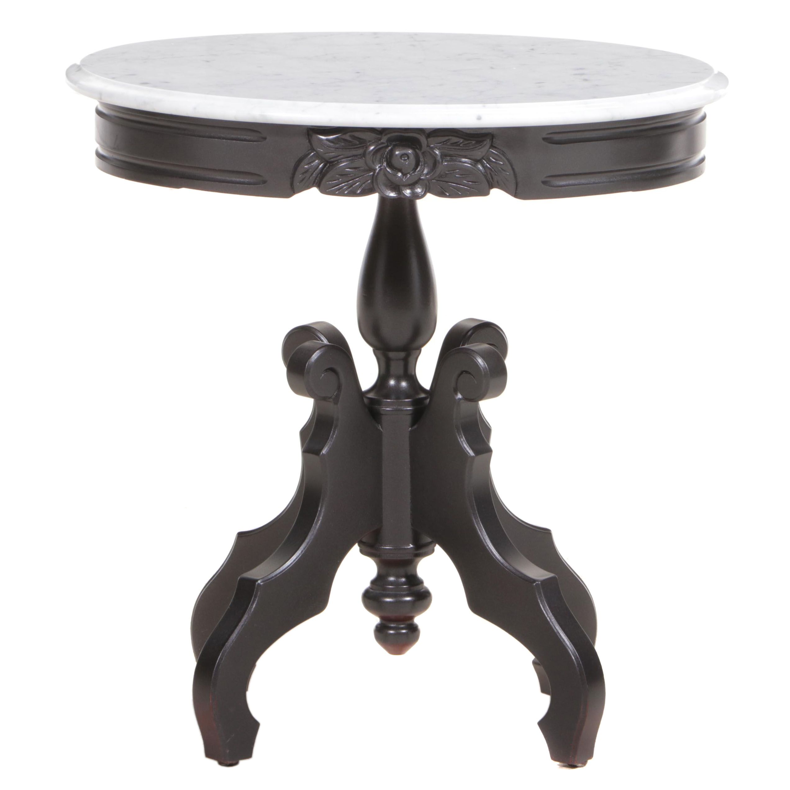 Victorian Style Painted Mahogany and Marble Top Side Table, Late 20th Century