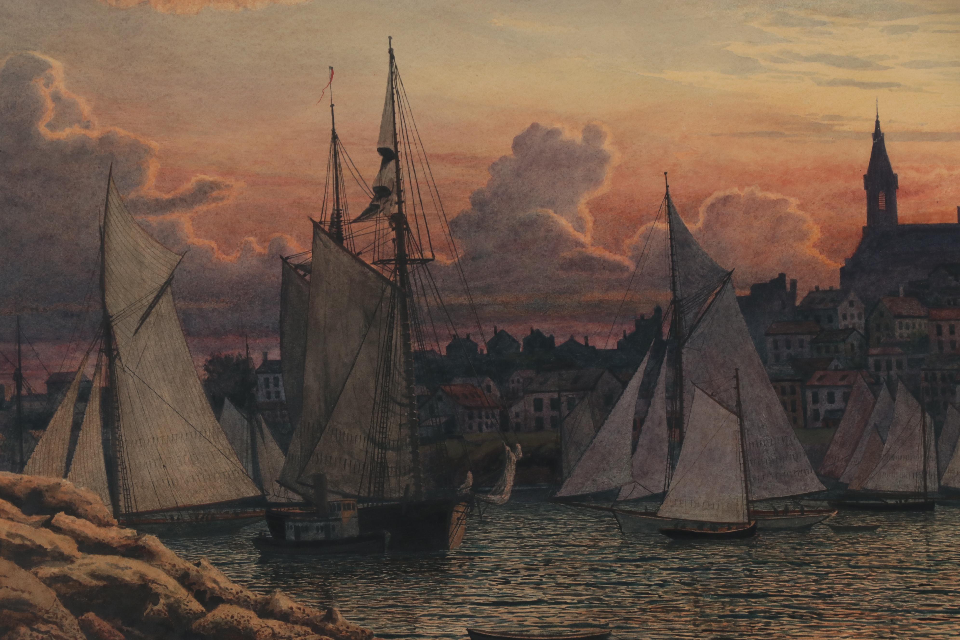 Peter Caledon Cameron Watercolor Painting "Evening After A Yacht Race," 1895