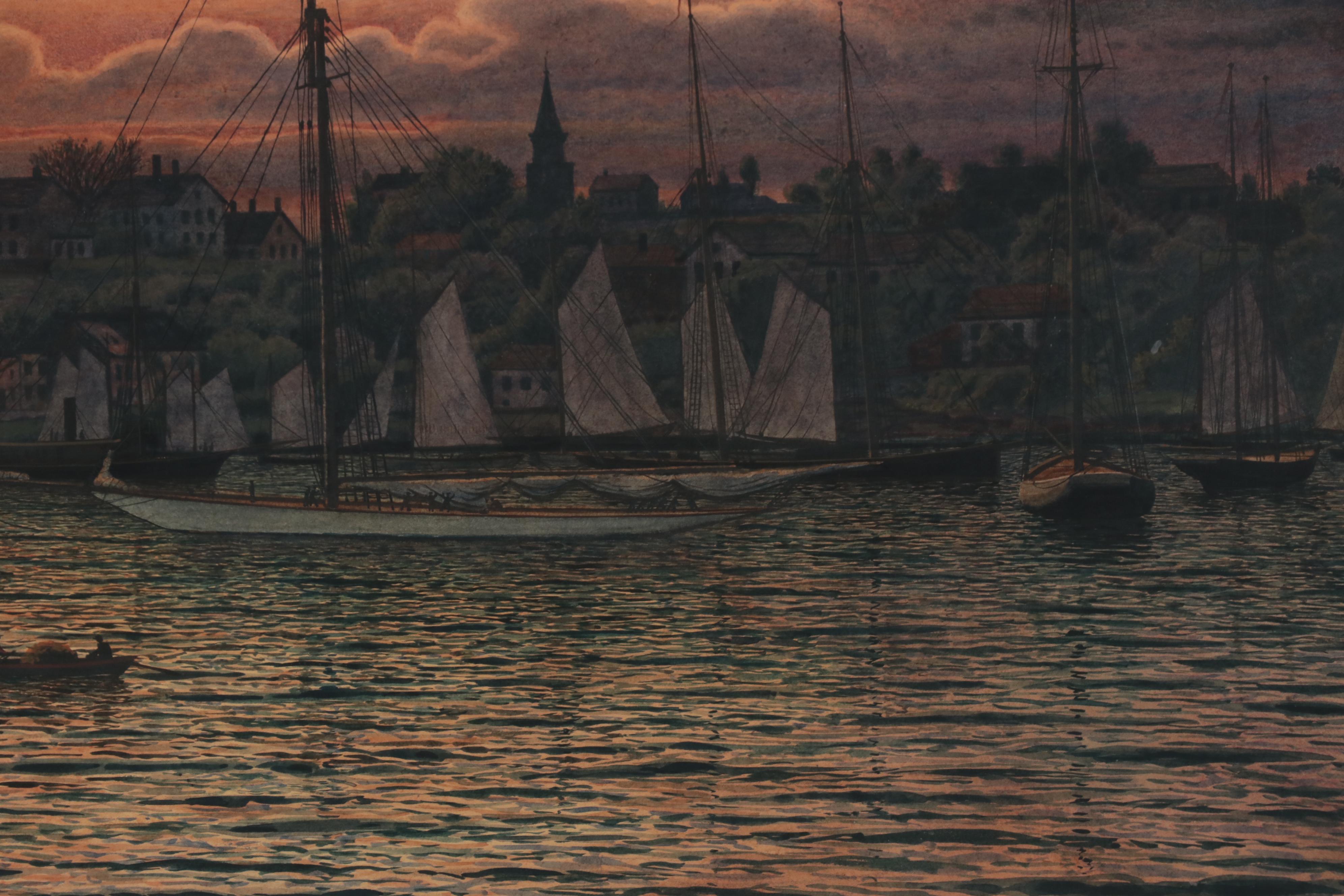 Peter Caledon Cameron Watercolor Painting "Evening After A Yacht Race," 1895