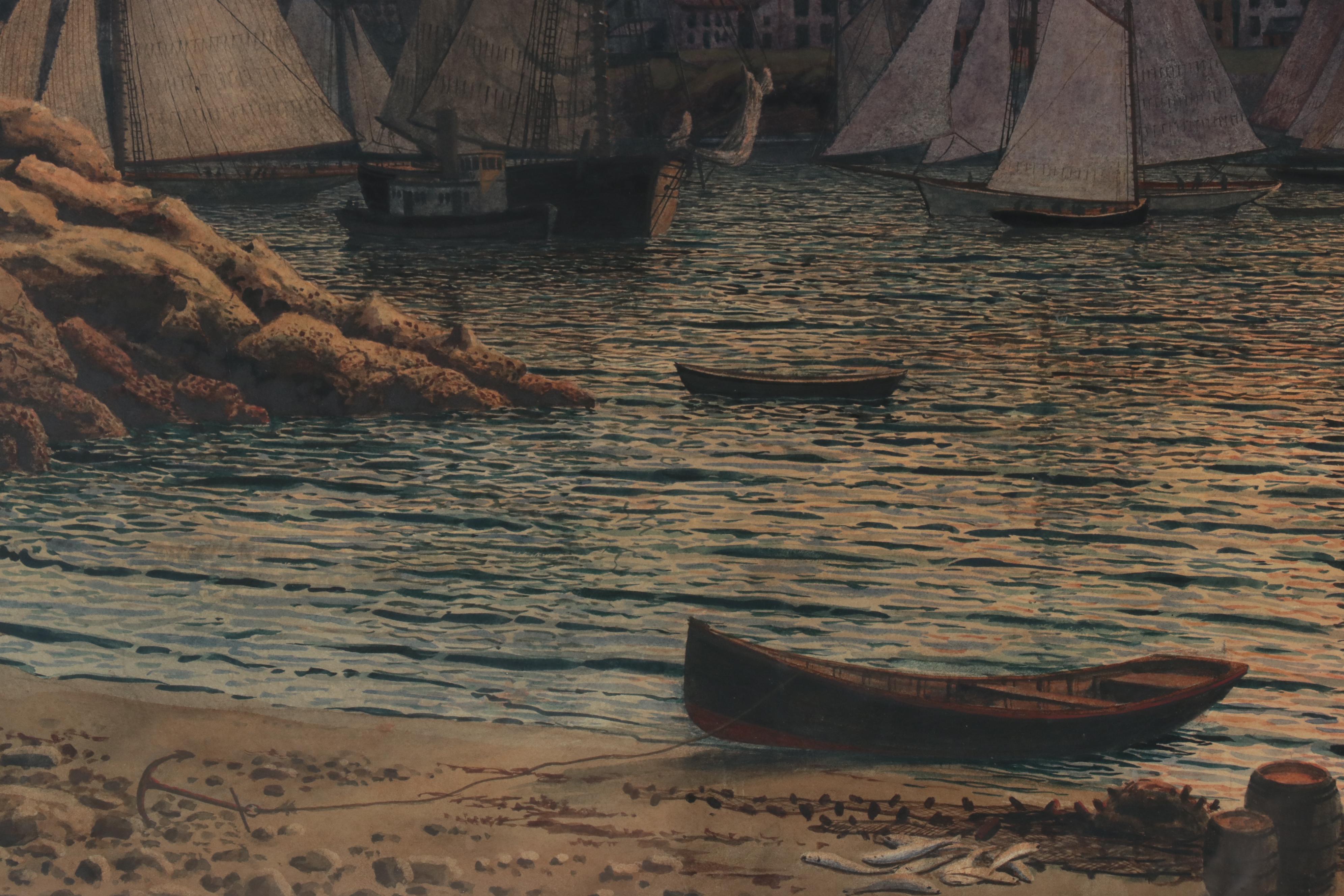 Peter Caledon Cameron Watercolor Painting "Evening After A Yacht Race," 1895