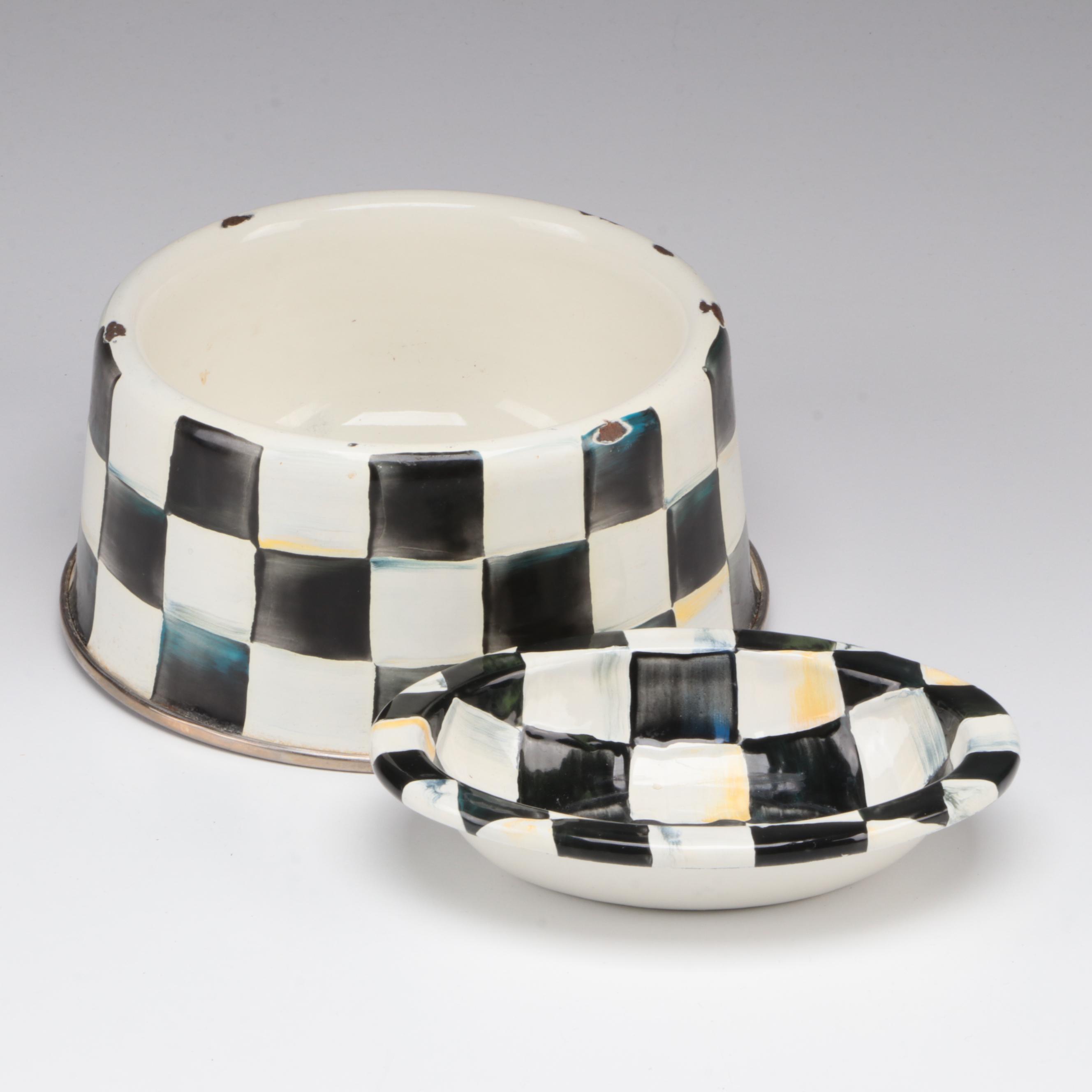 MacKenzie-Childs "Courtly Check" Enamelware Pet Food Bowl and Soap Dish