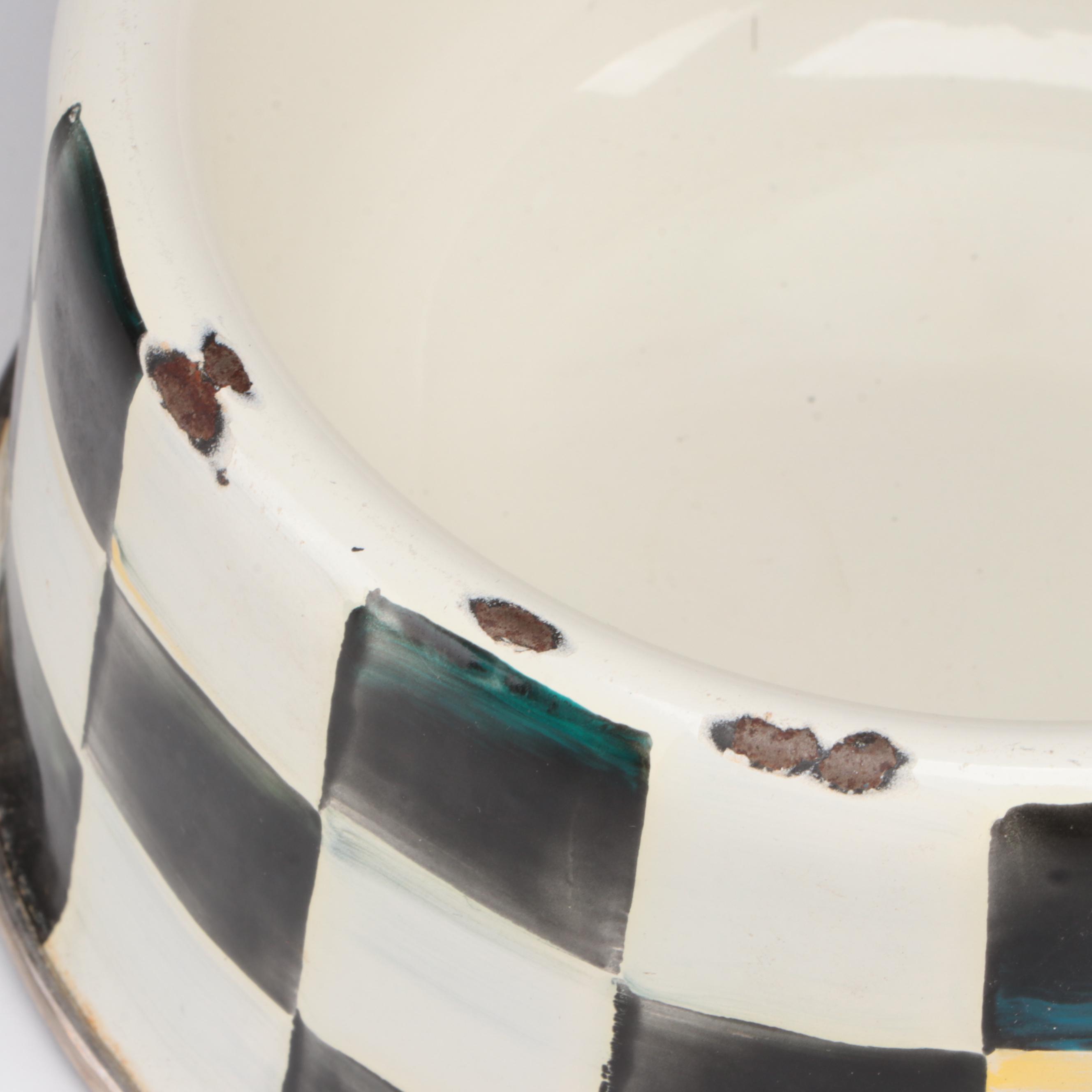 MacKenzie-Childs "Courtly Check" Enamelware Pet Food Bowl and Soap Dish