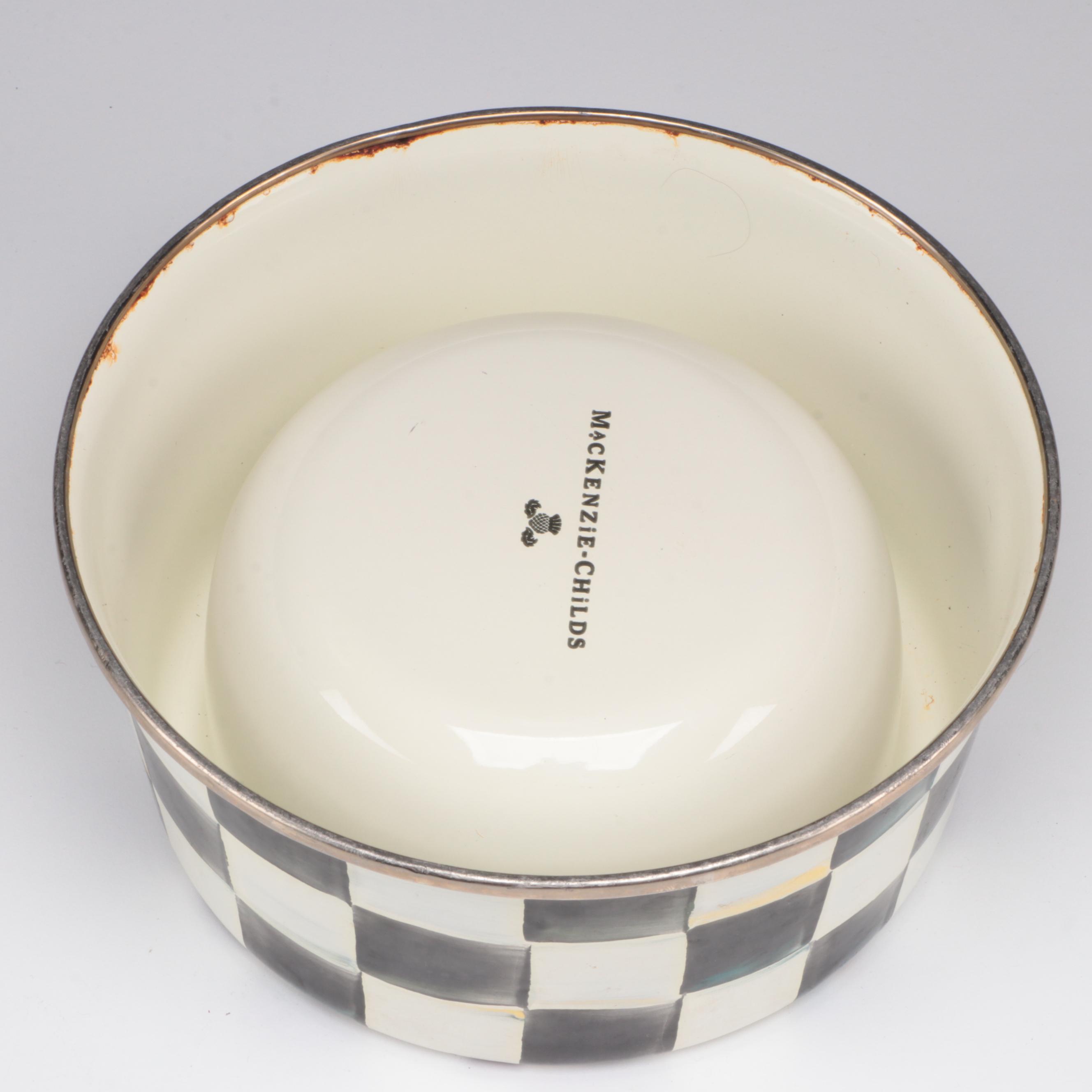 MacKenzie-Childs "Courtly Check" Enamelware Pet Food Bowl and Soap Dish