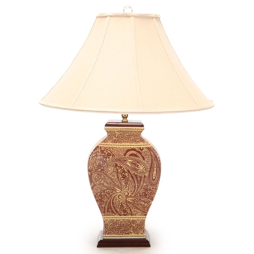Red and Yellow Paisley Composite Table Lamp, Contemporary