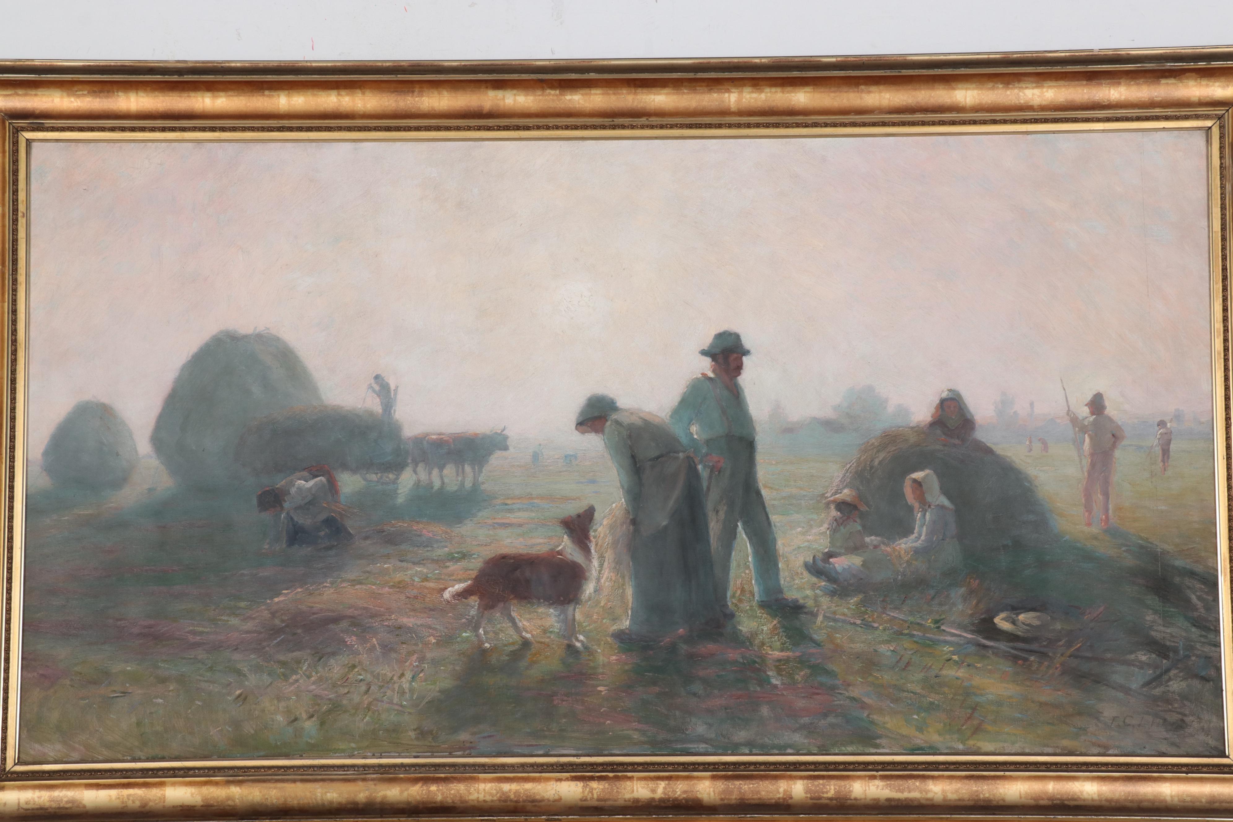 Thomas Corwin Lindsay Large-Scale Pastoral Scene Oil Painting, Circa 1900