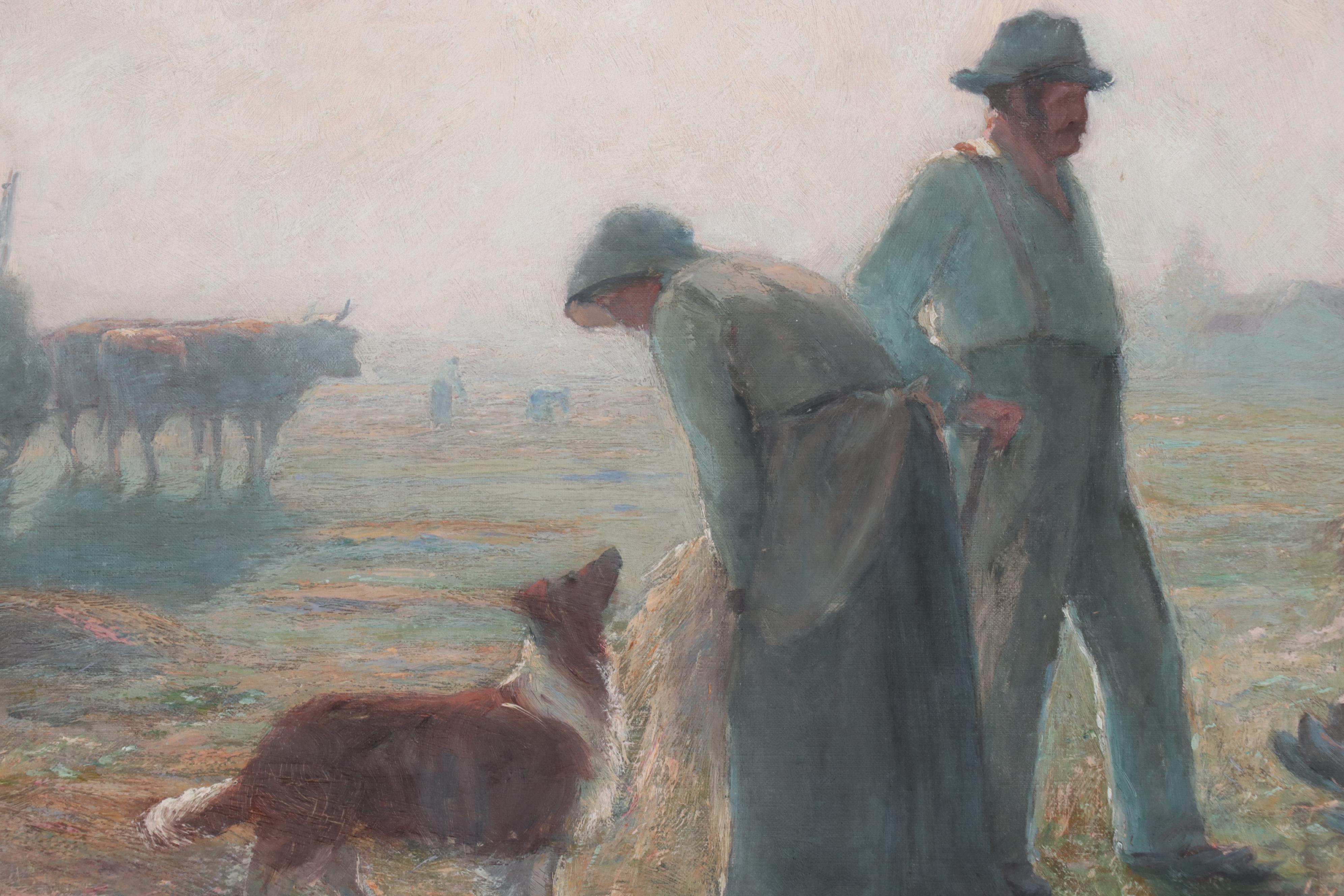 Thomas Corwin Lindsay Large-Scale Pastoral Scene Oil Painting, Circa 1900