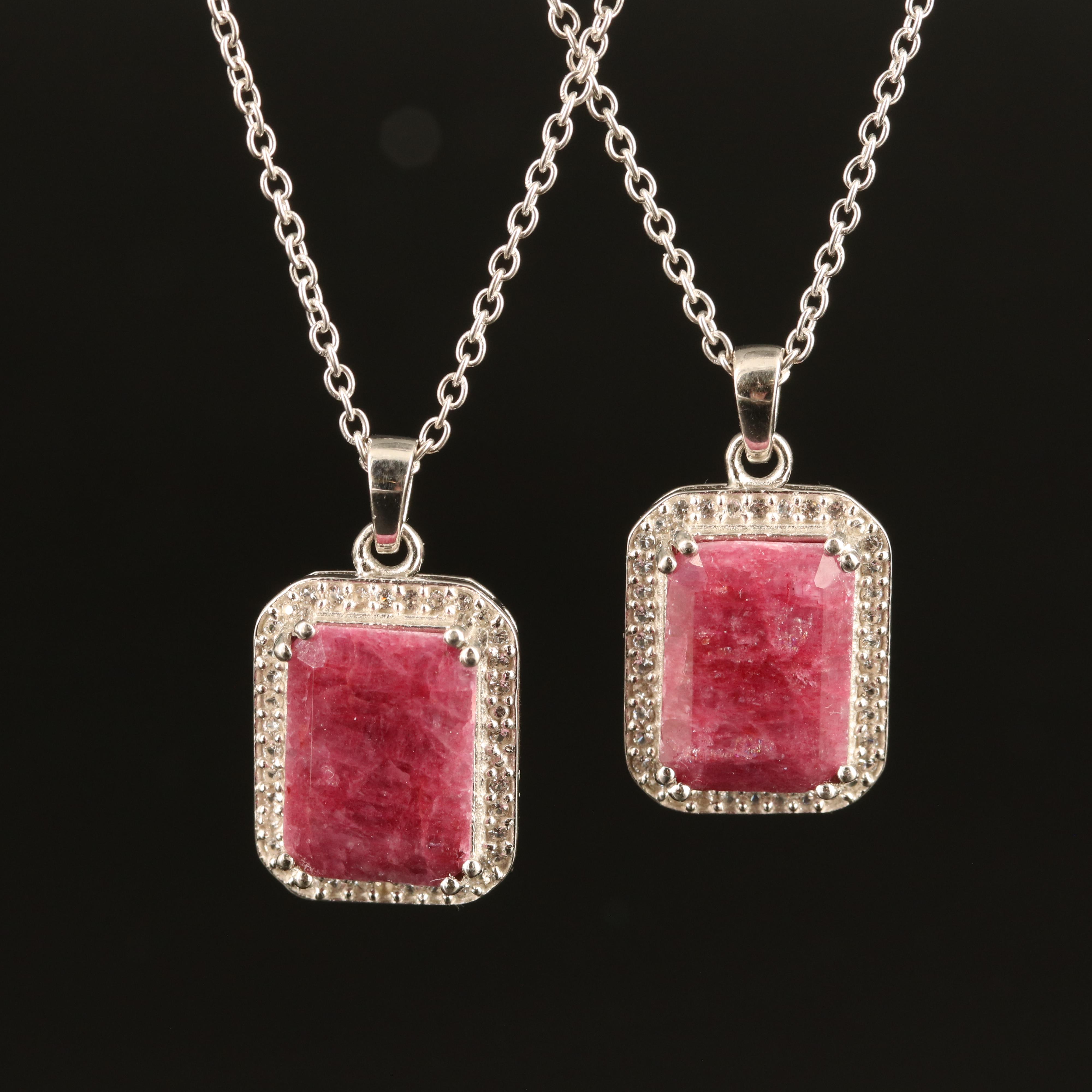 Sterling Beryl and White Topaz Pendant Necklaces