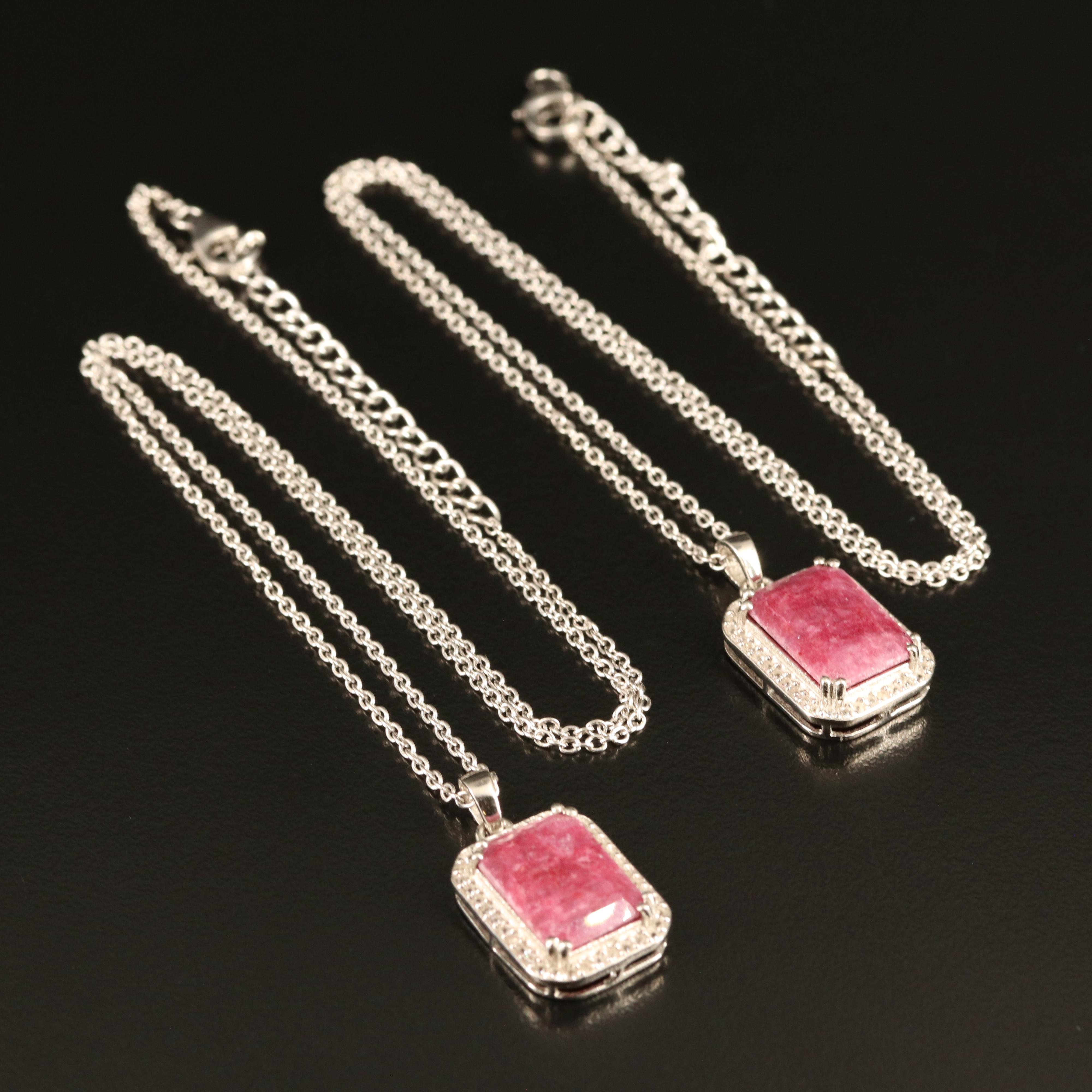 Sterling Beryl and White Topaz Pendant Necklaces