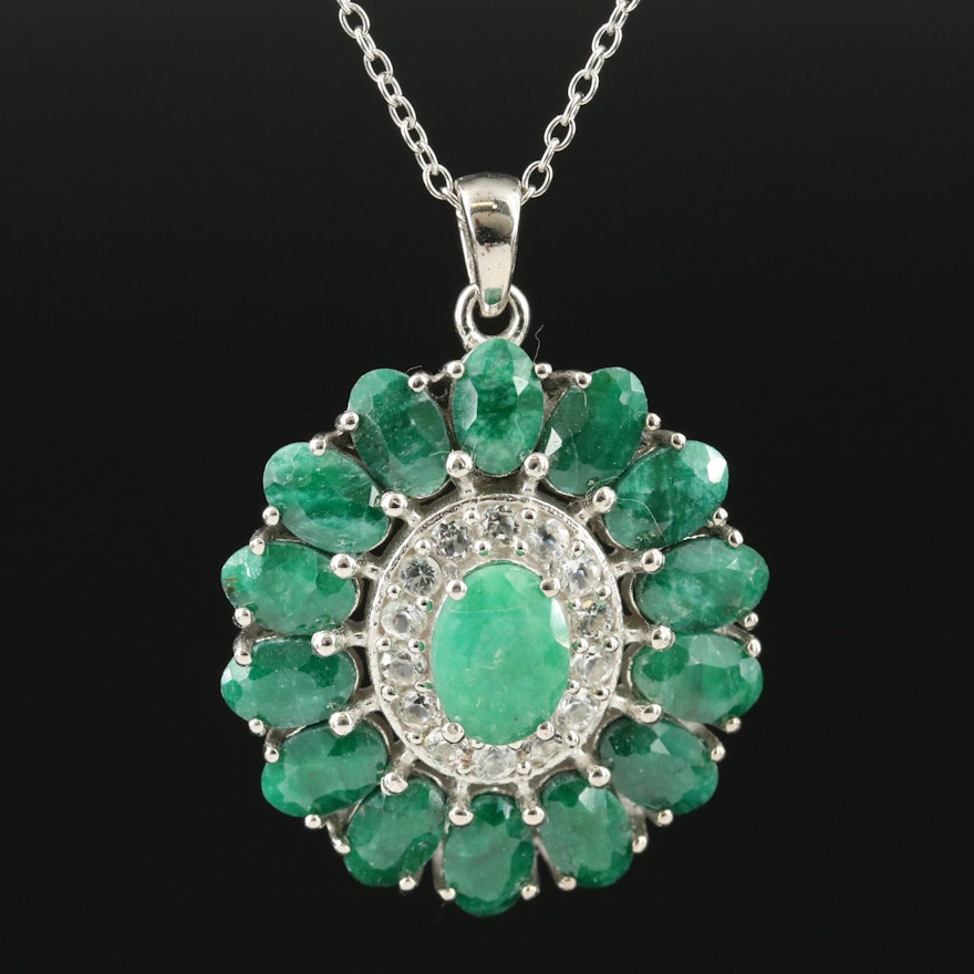 Sterling Emerald and White Topaz Pendant Necklace