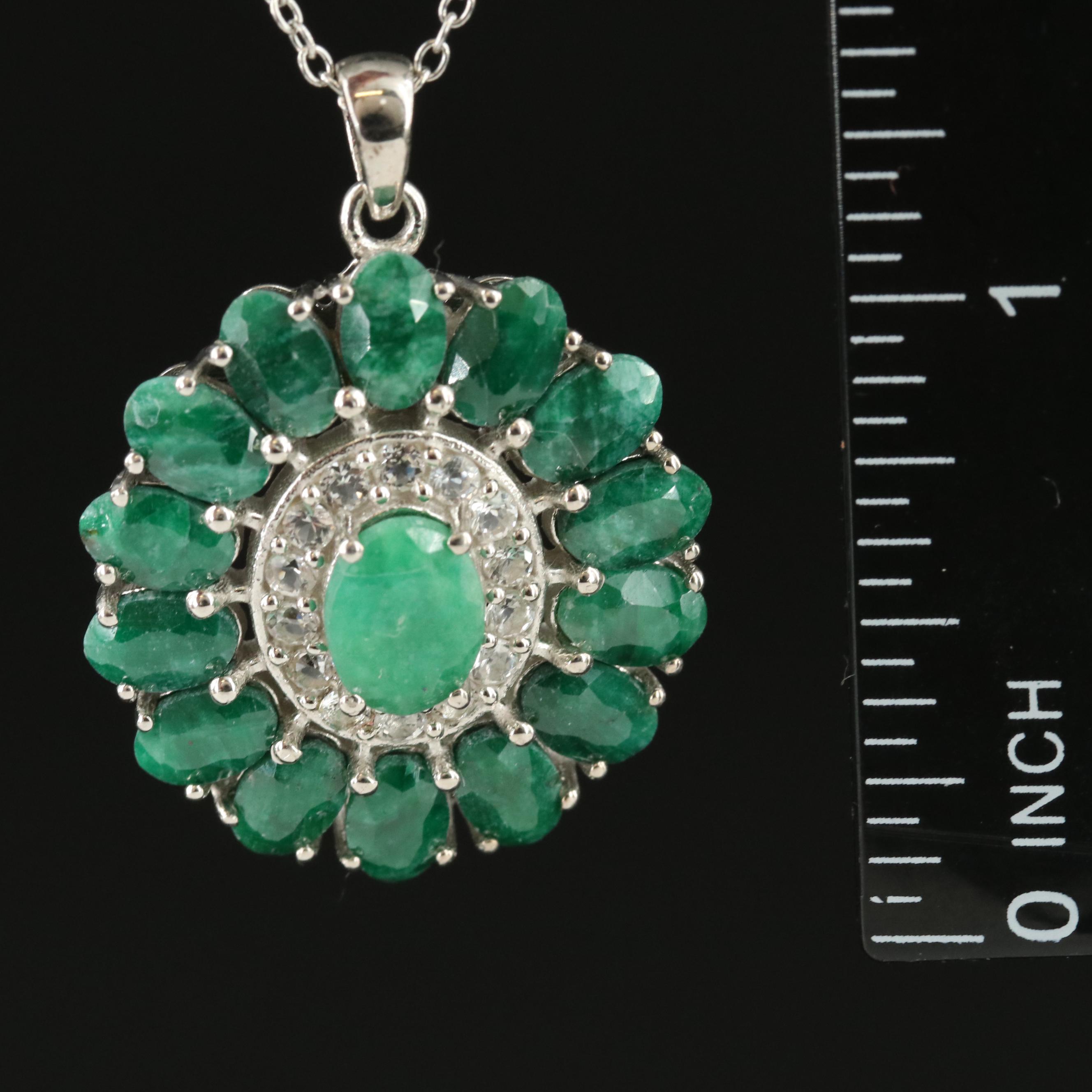 Sterling Emerald and White Topaz Pendant Necklace