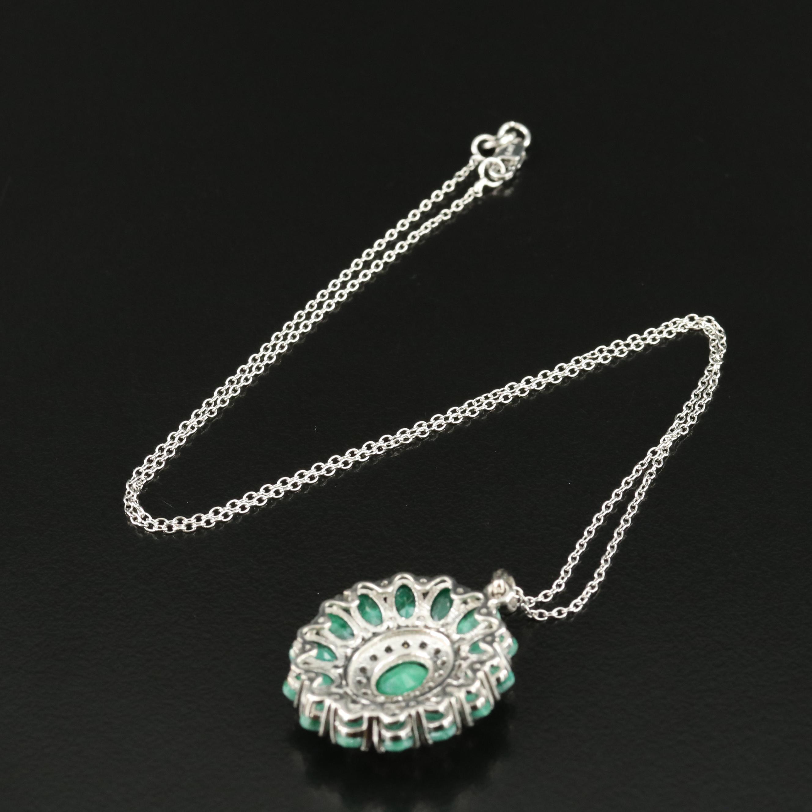 Sterling Emerald and White Topaz Pendant Necklace