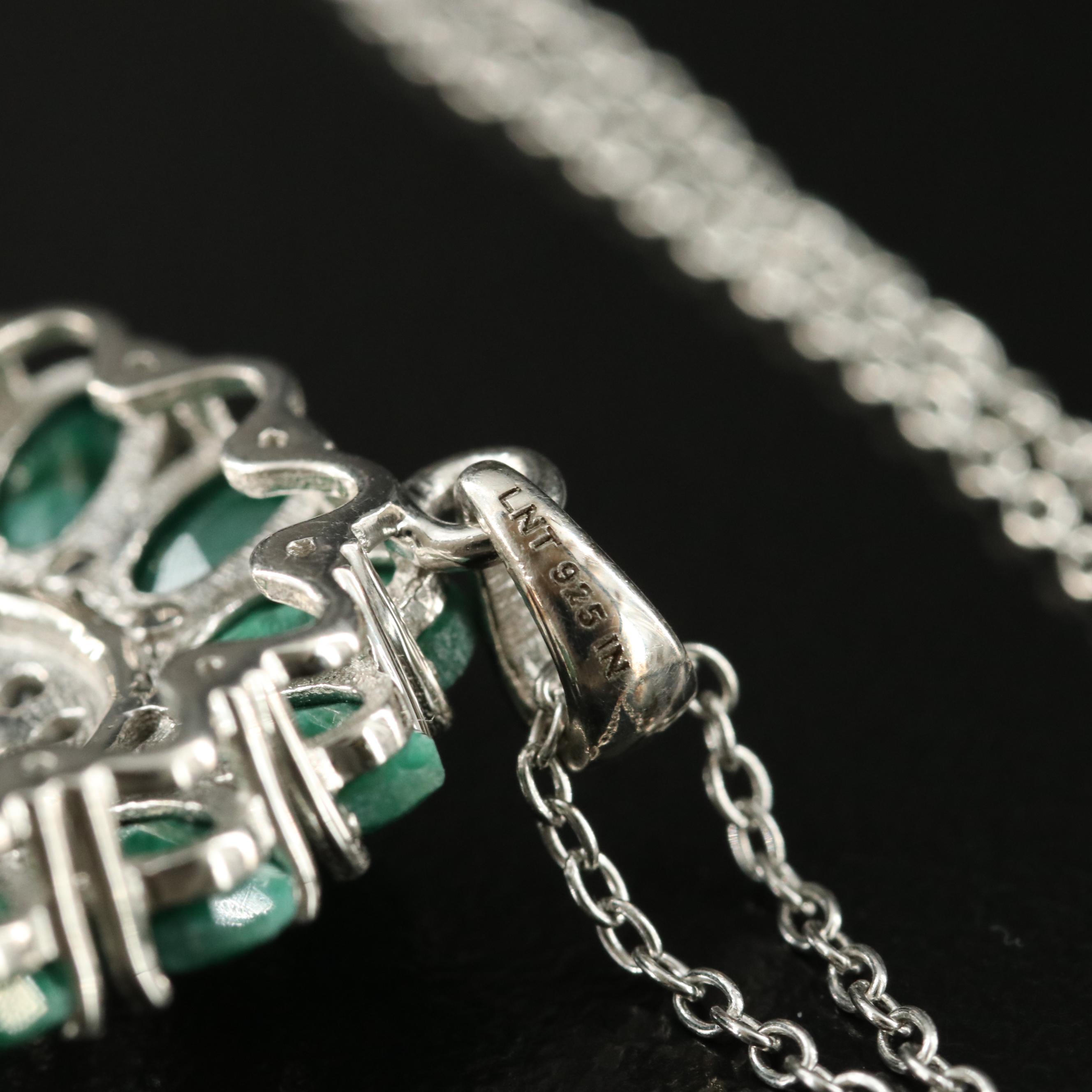 Sterling Emerald and White Topaz Pendant Necklace