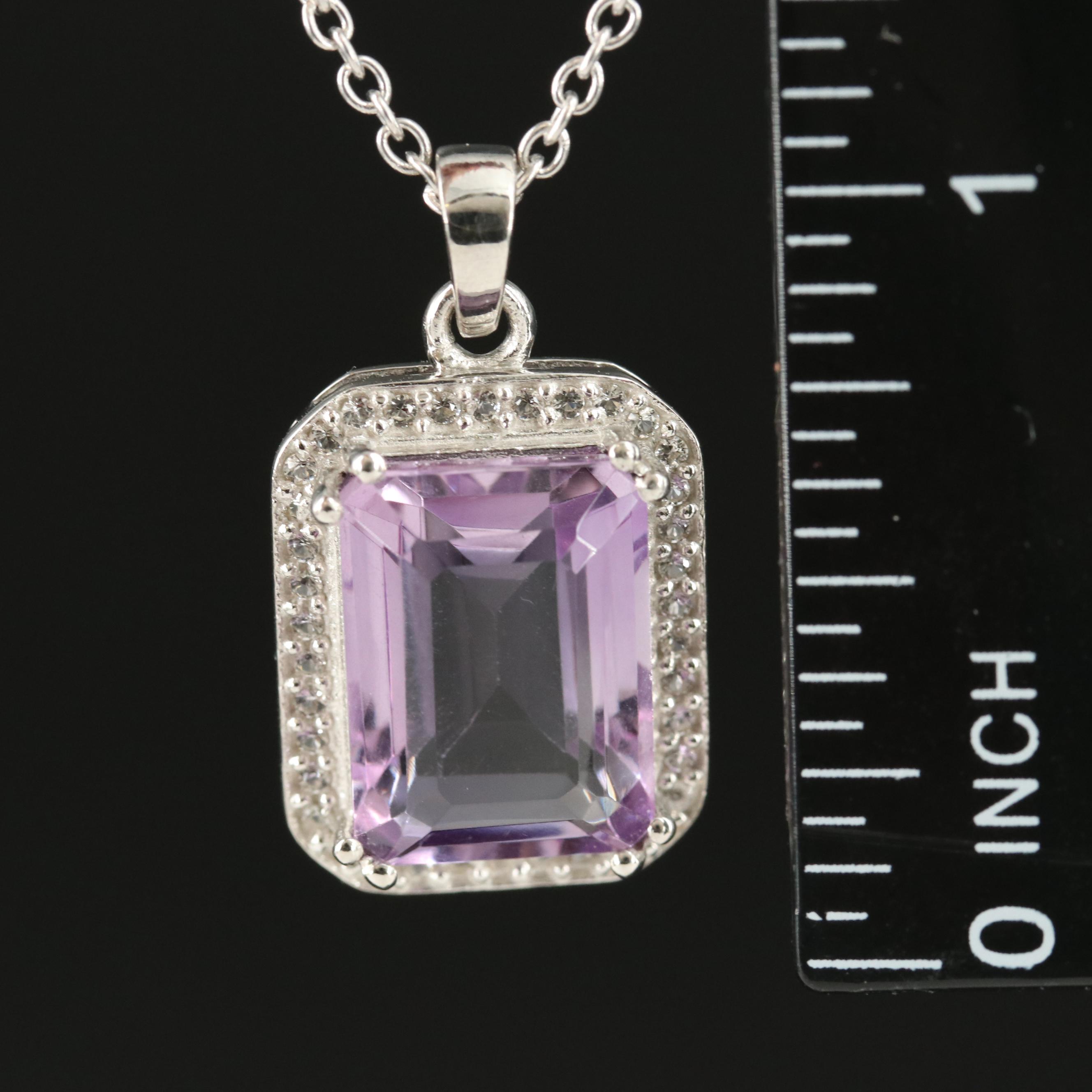 Sterling Amethyst and White Topaz Pendant Necklace