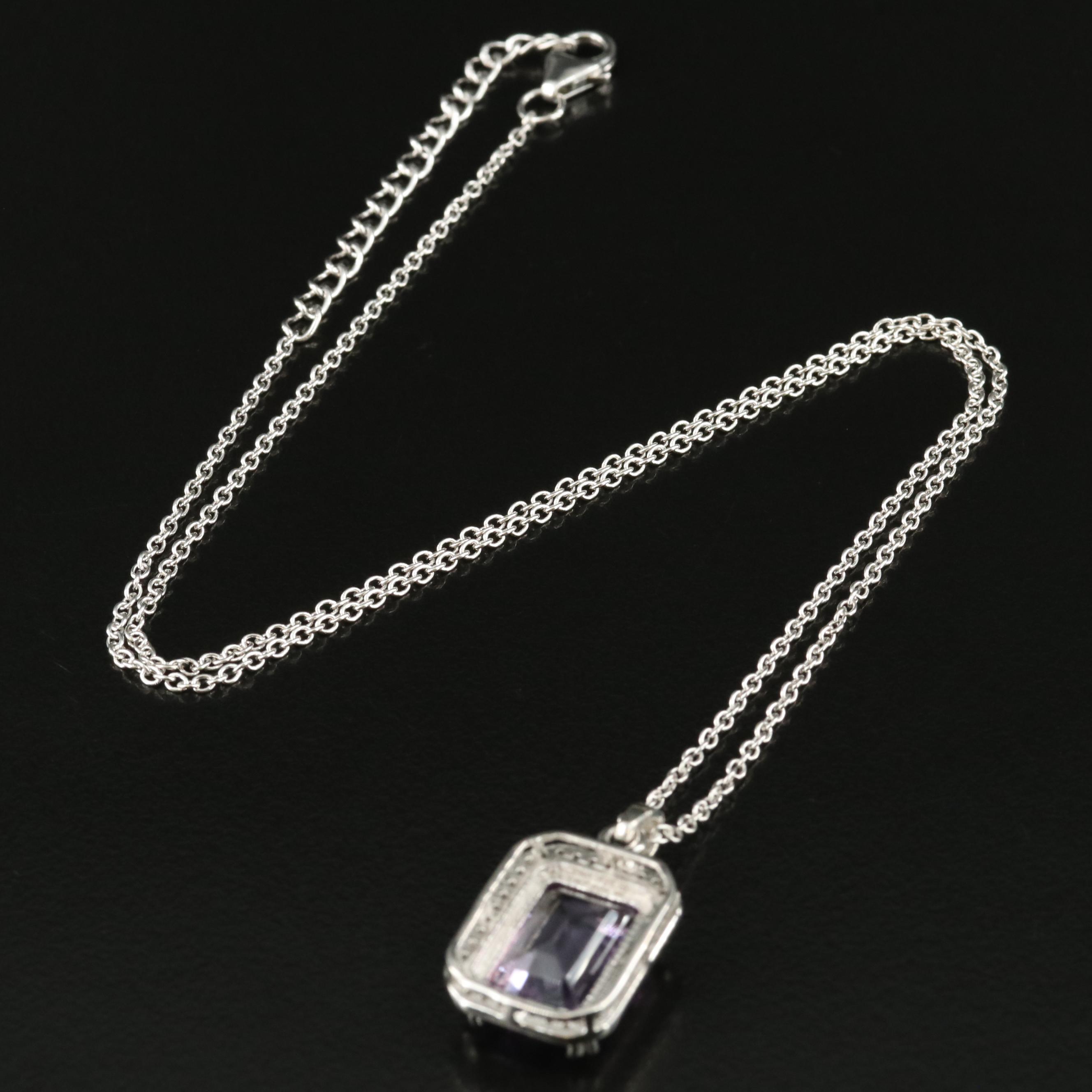 Sterling Amethyst and White Topaz Pendant Necklace