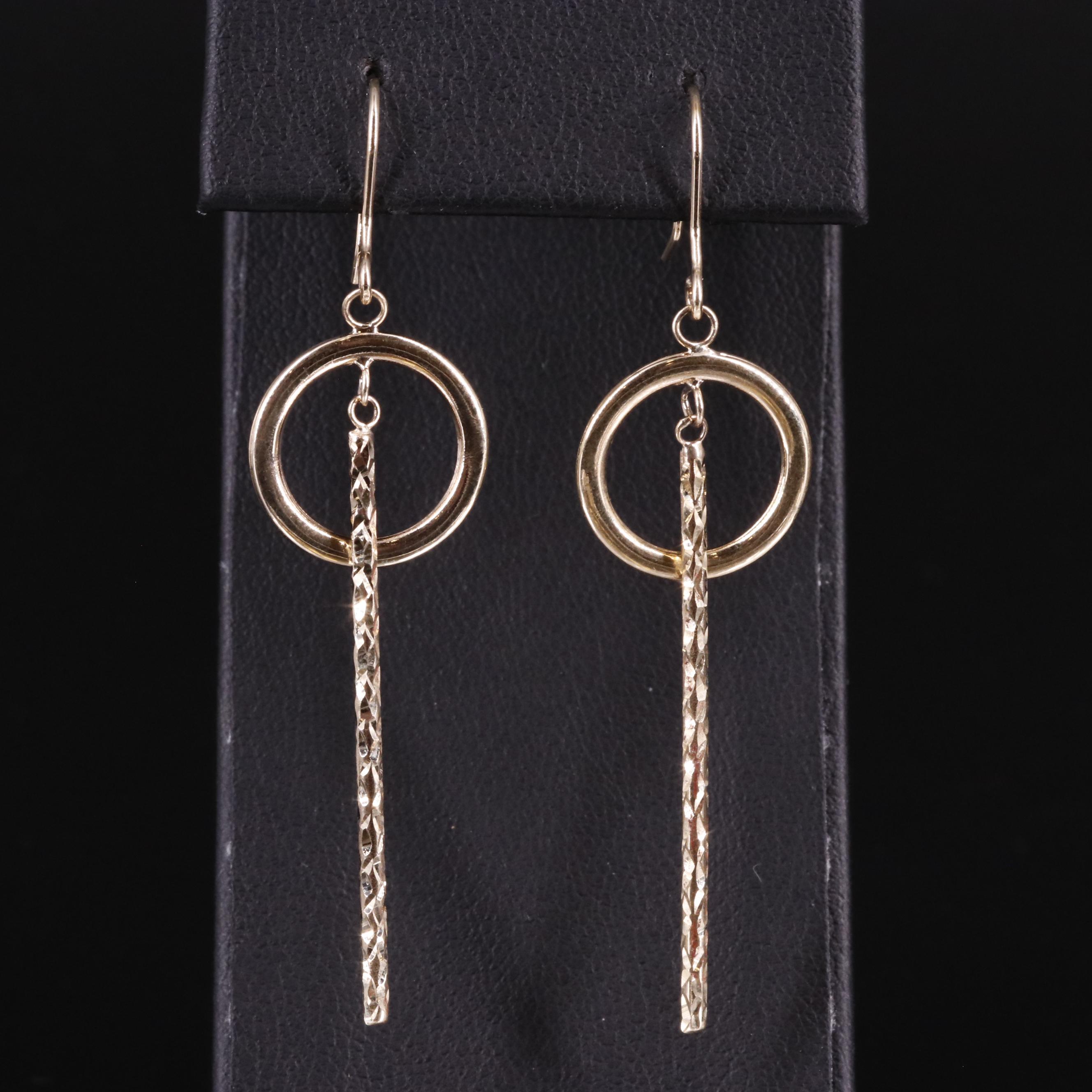 10K Circle and Bar Drop Earrings