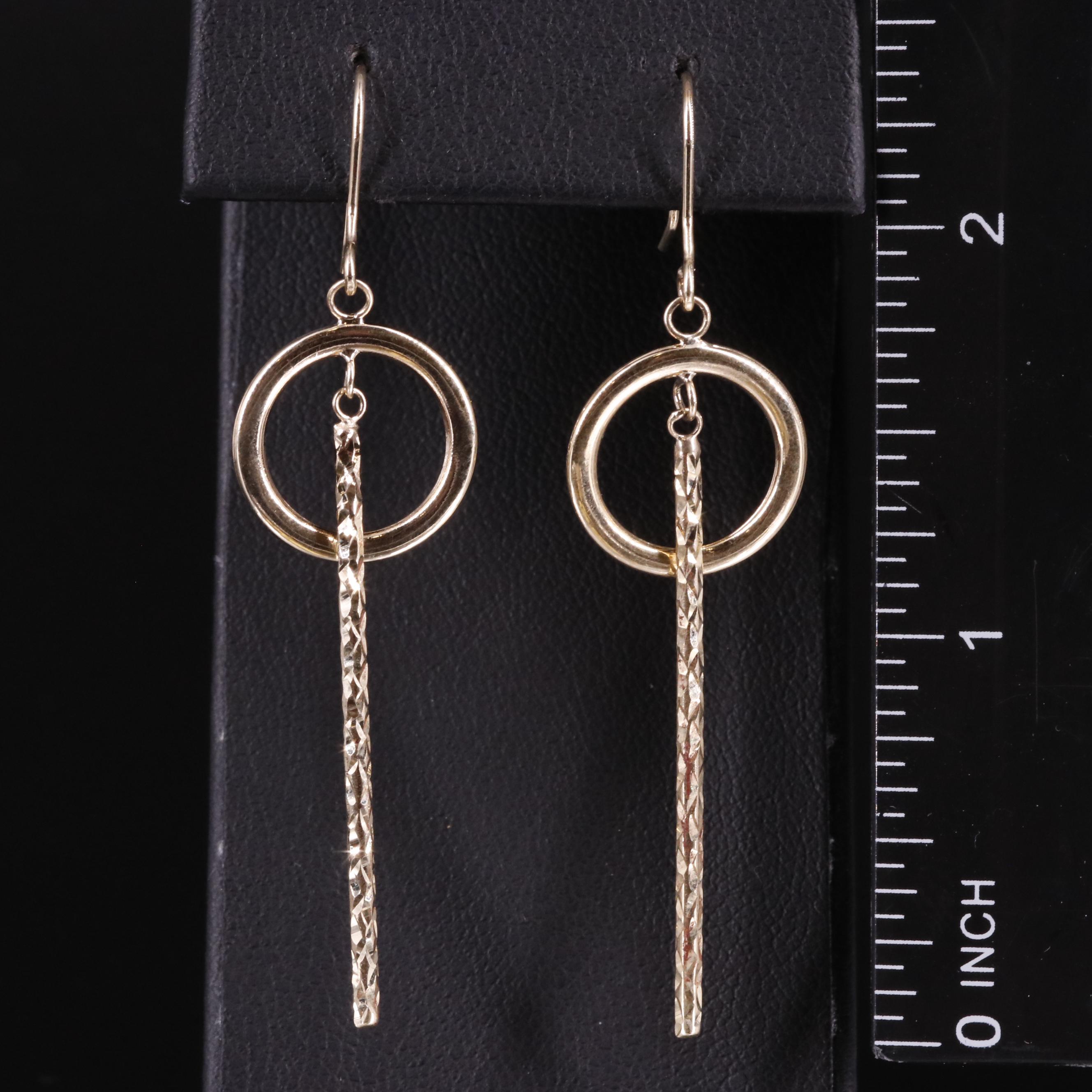 10K Circle and Bar Drop Earrings