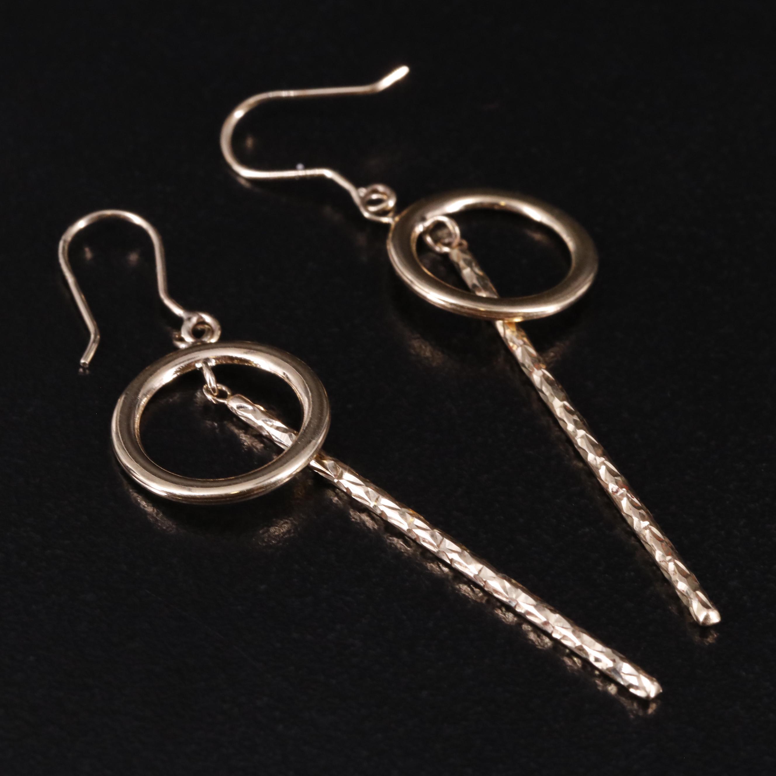 10K Circle and Bar Drop Earrings