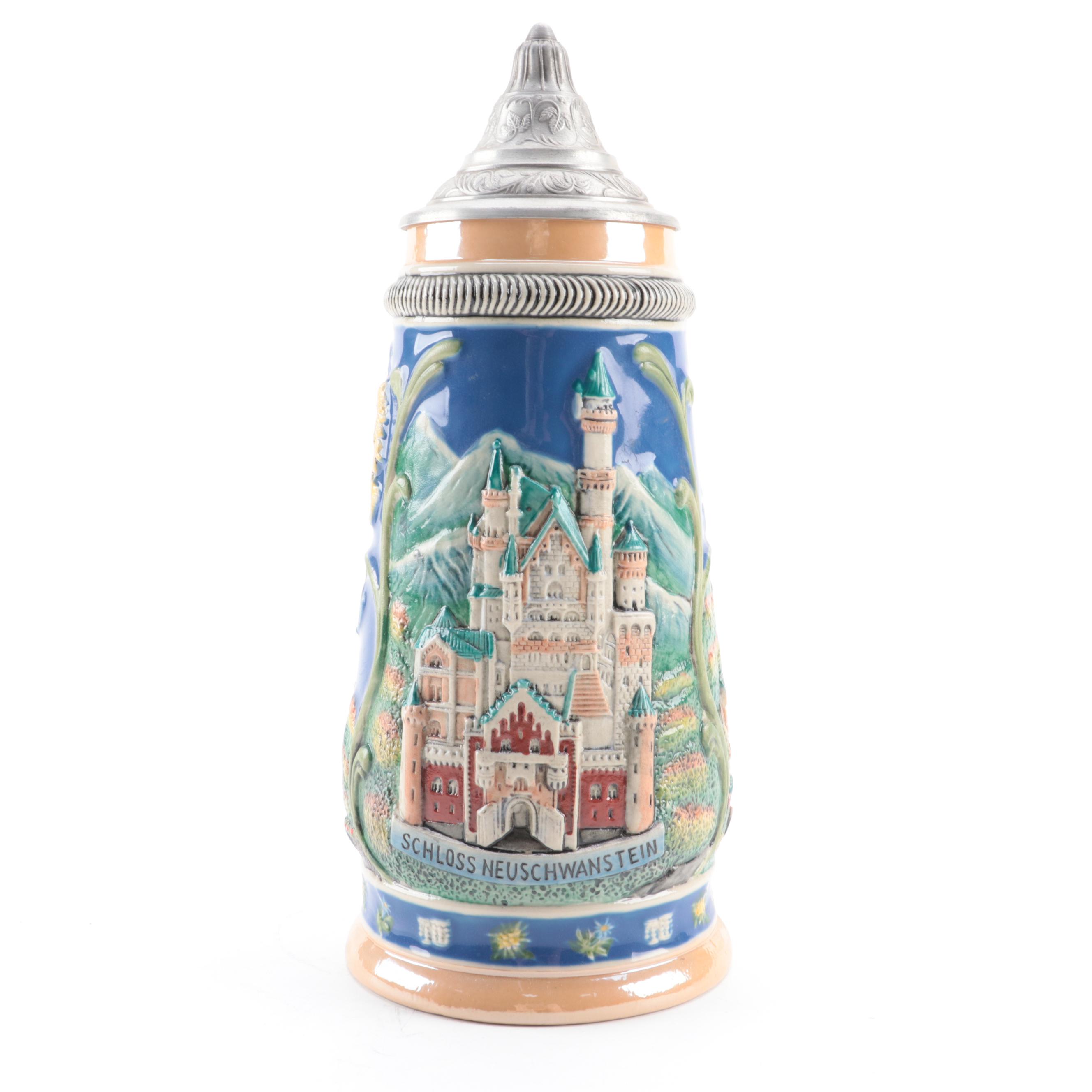 Gerz Neuschwanstein Castle Ceramic German Beer Stein