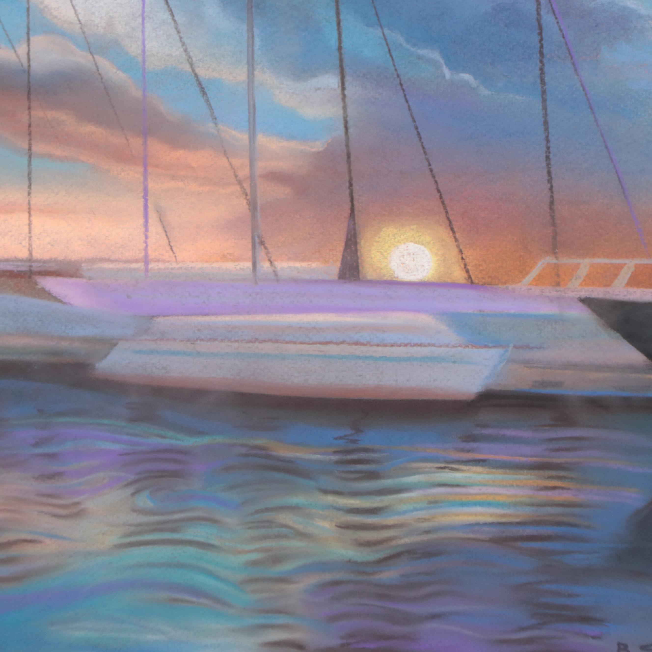 Pastel Drawing of Boats in a Harbor, 2022