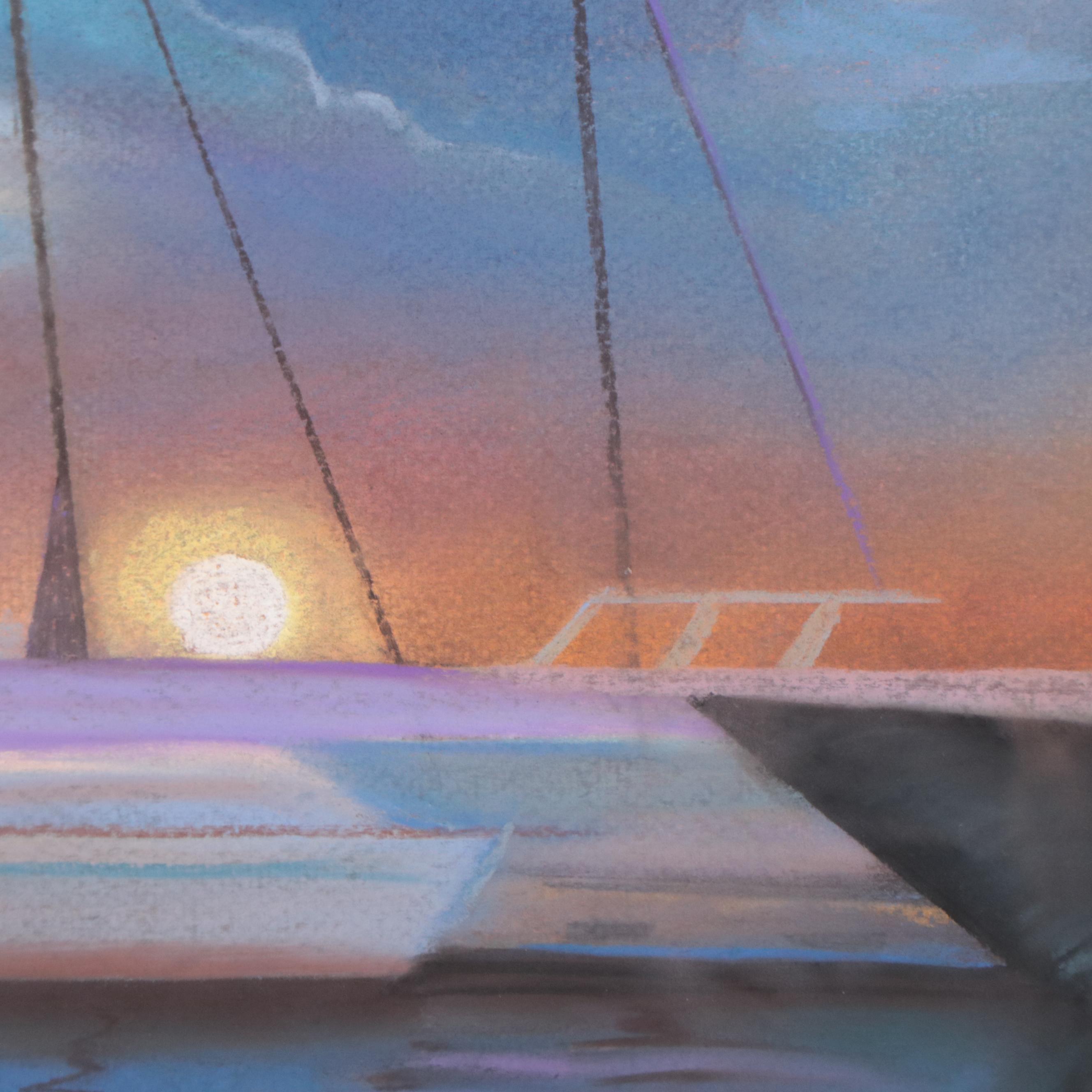 Pastel Drawing of Boats in a Harbor, 2022