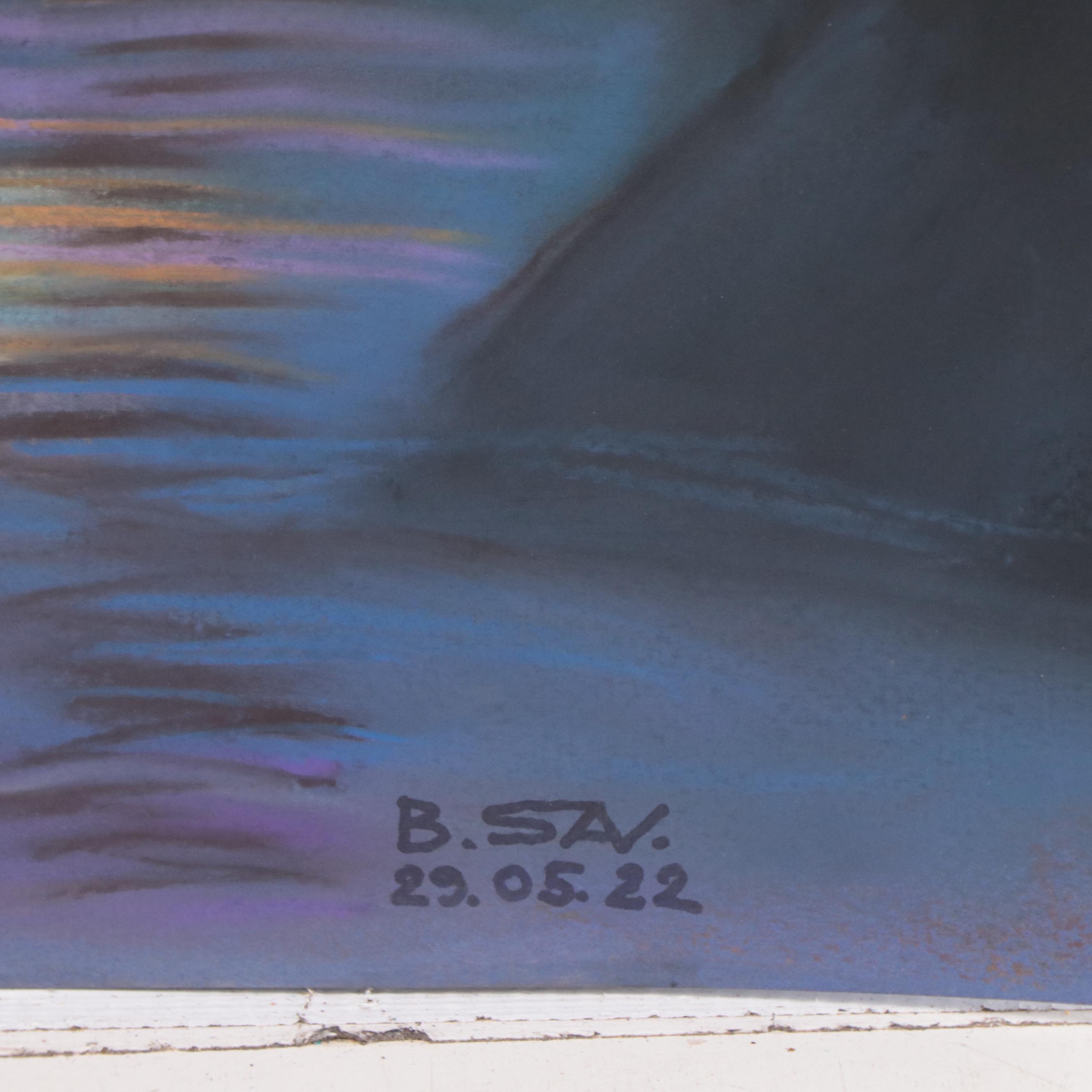 Pastel Drawing of Boats in a Harbor, 2022