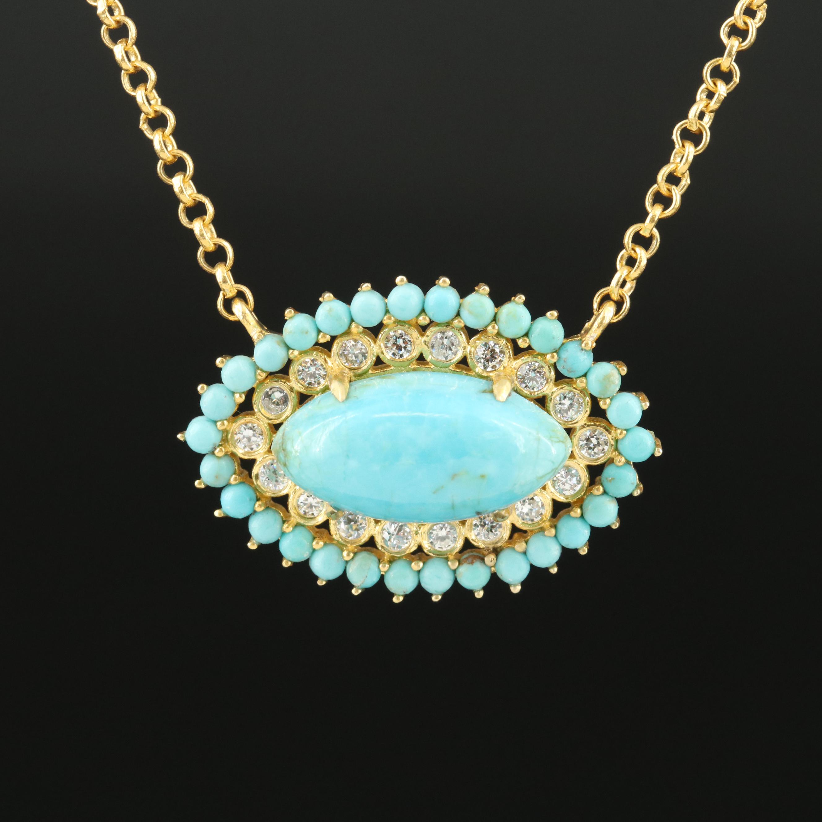 Sterling Turquoise and Cubic Zirconia Pendant Necklace