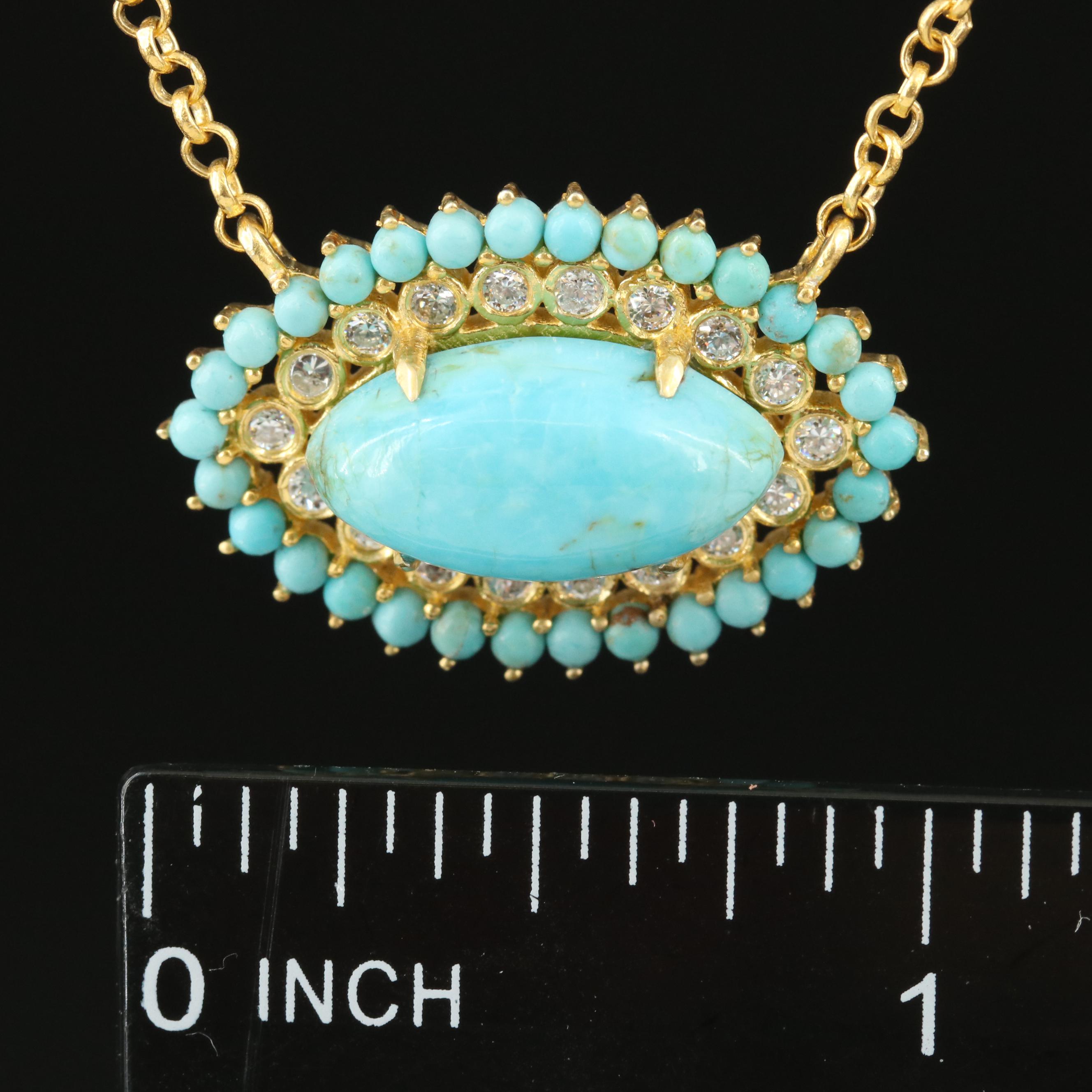 Sterling Turquoise and Cubic Zirconia Pendant Necklace