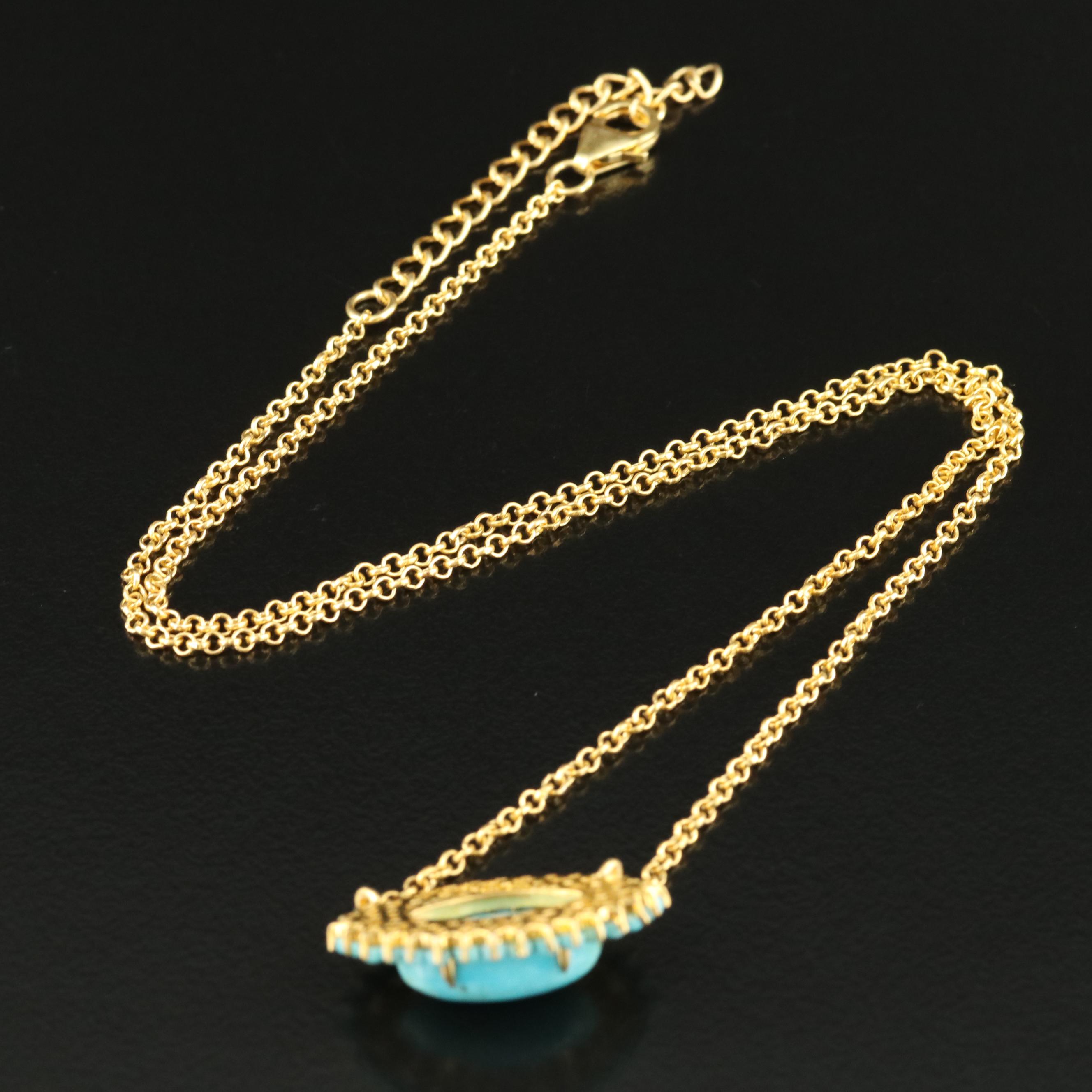 Sterling Turquoise and Cubic Zirconia Pendant Necklace