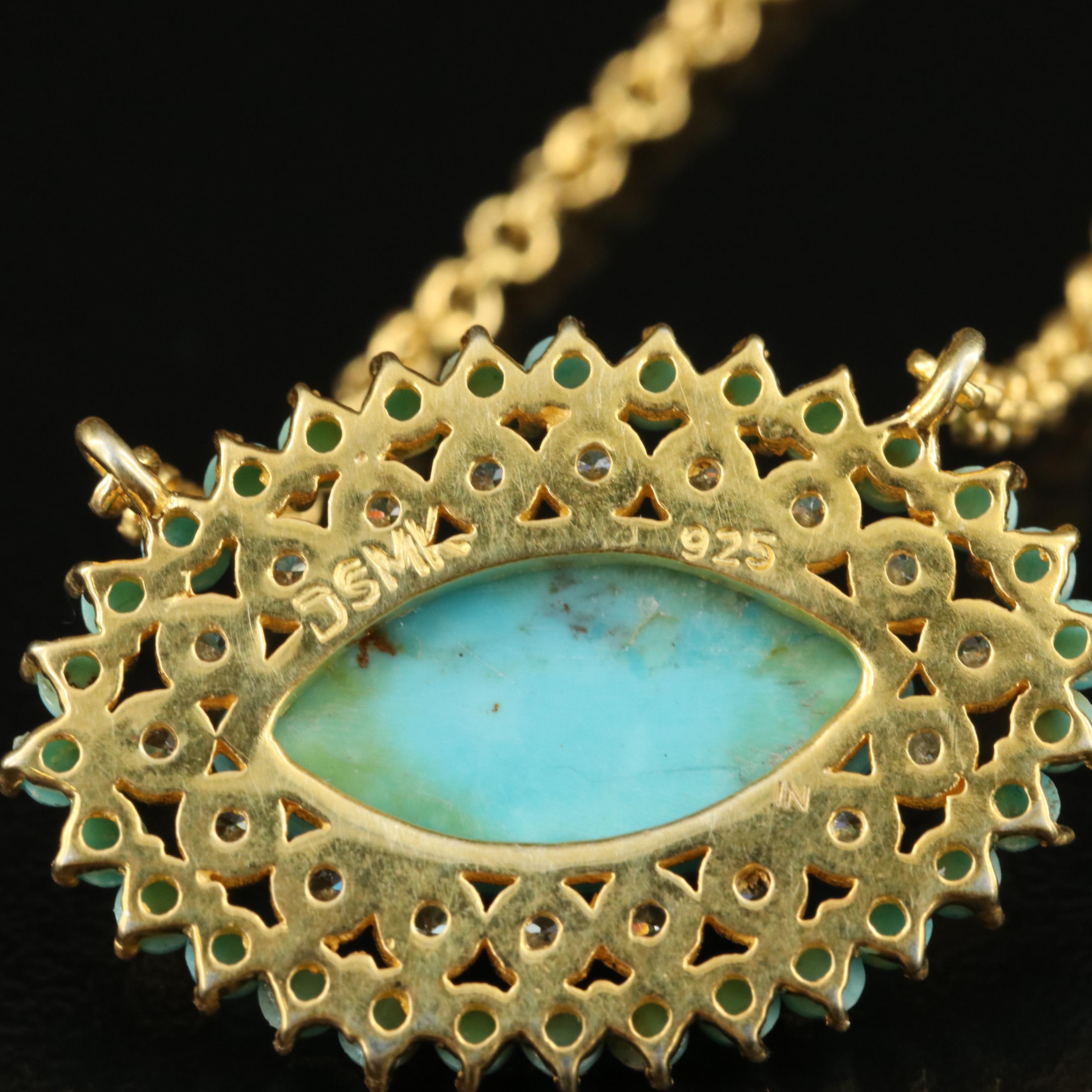 Sterling Turquoise and Cubic Zirconia Pendant Necklace