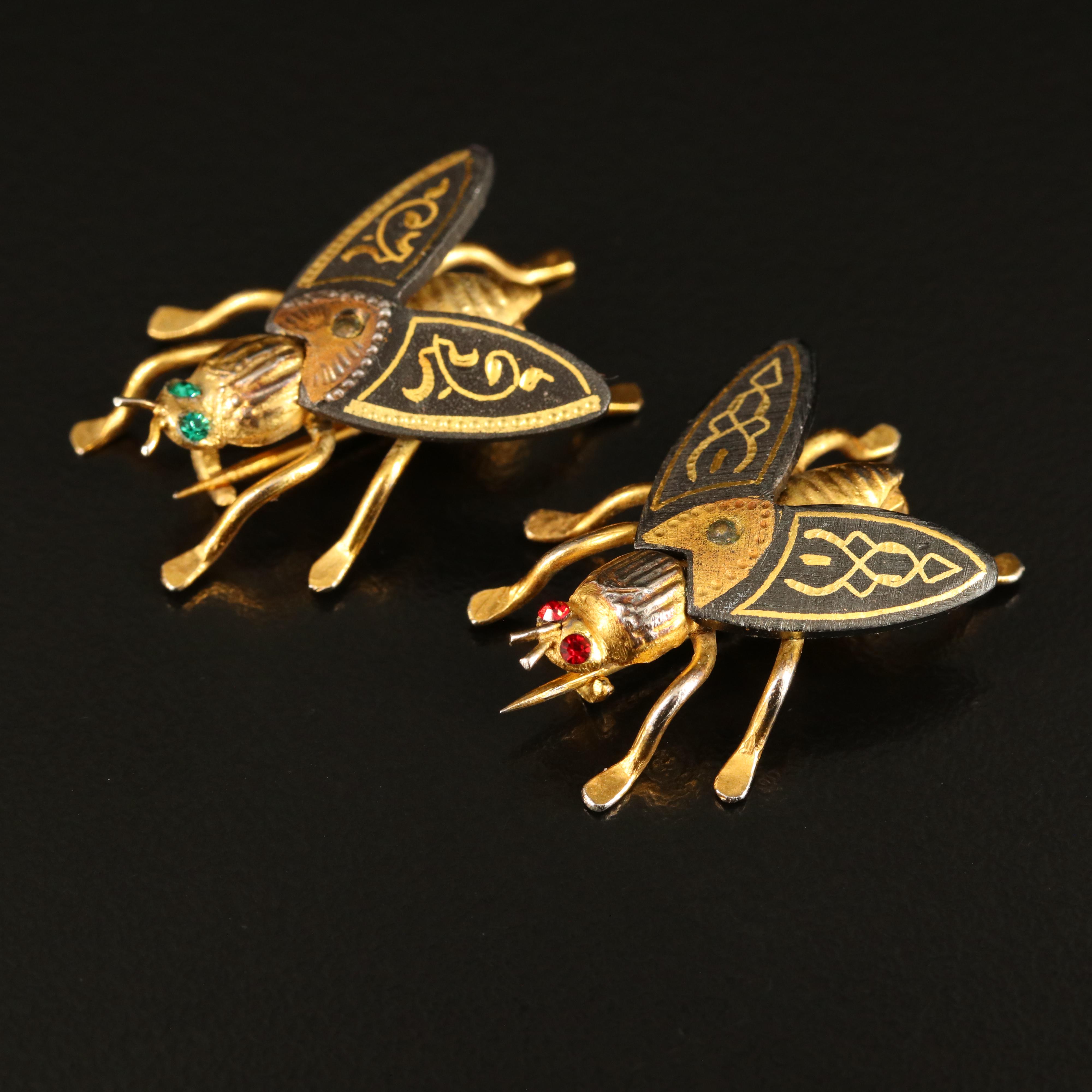 Vintage Fly Damascene Pins