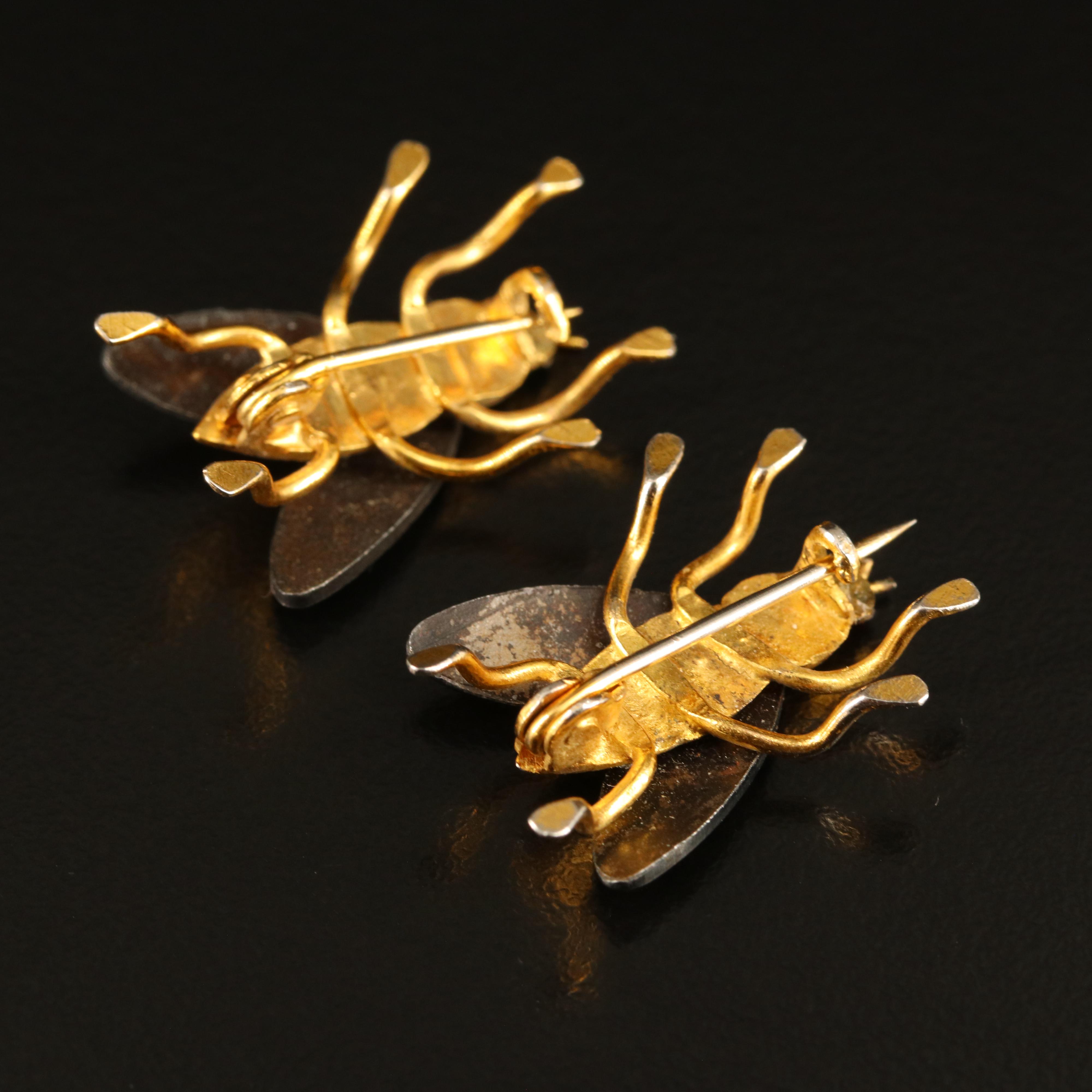 Vintage Fly Damascene Pins