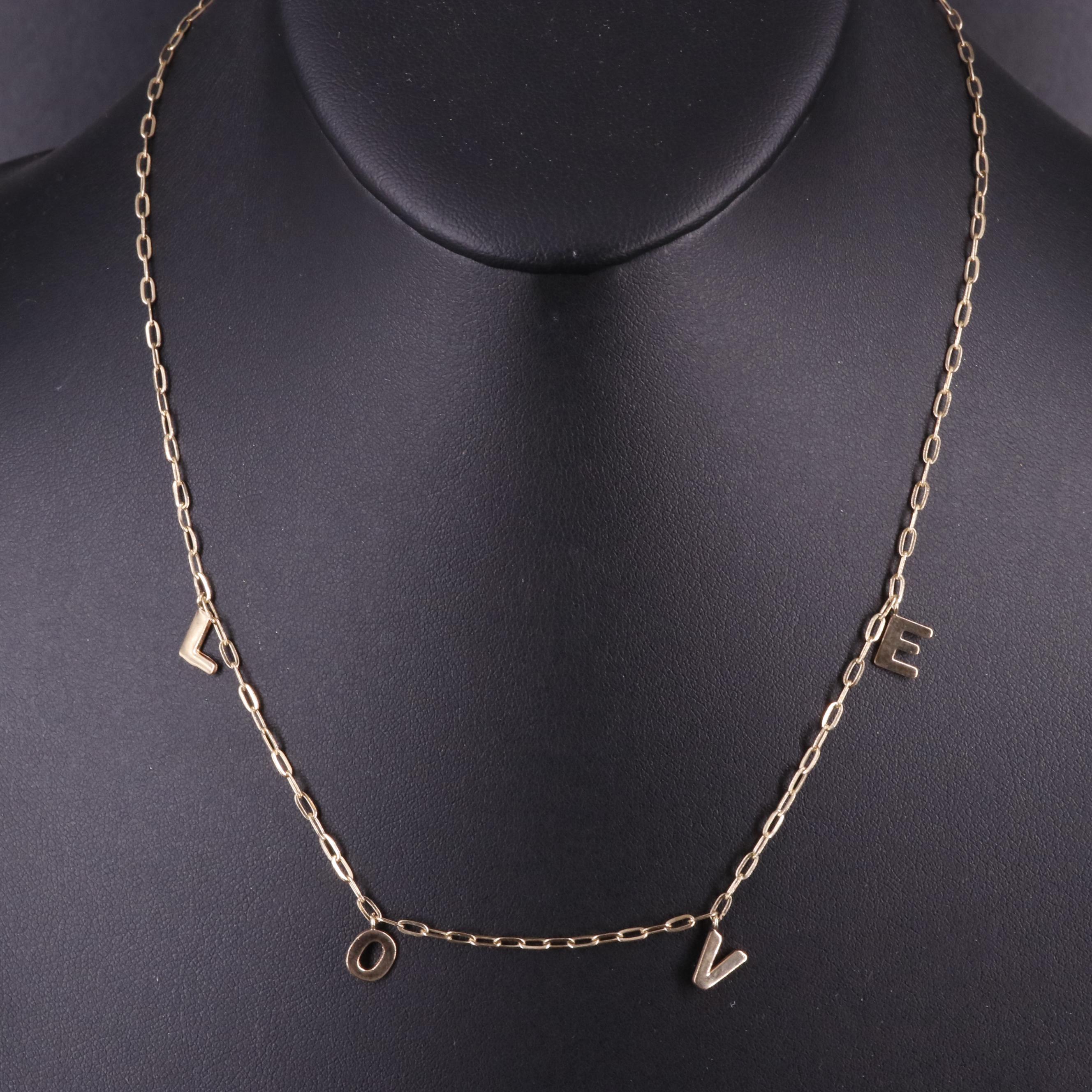 14K Paper Clip Chain "Love" Necklace