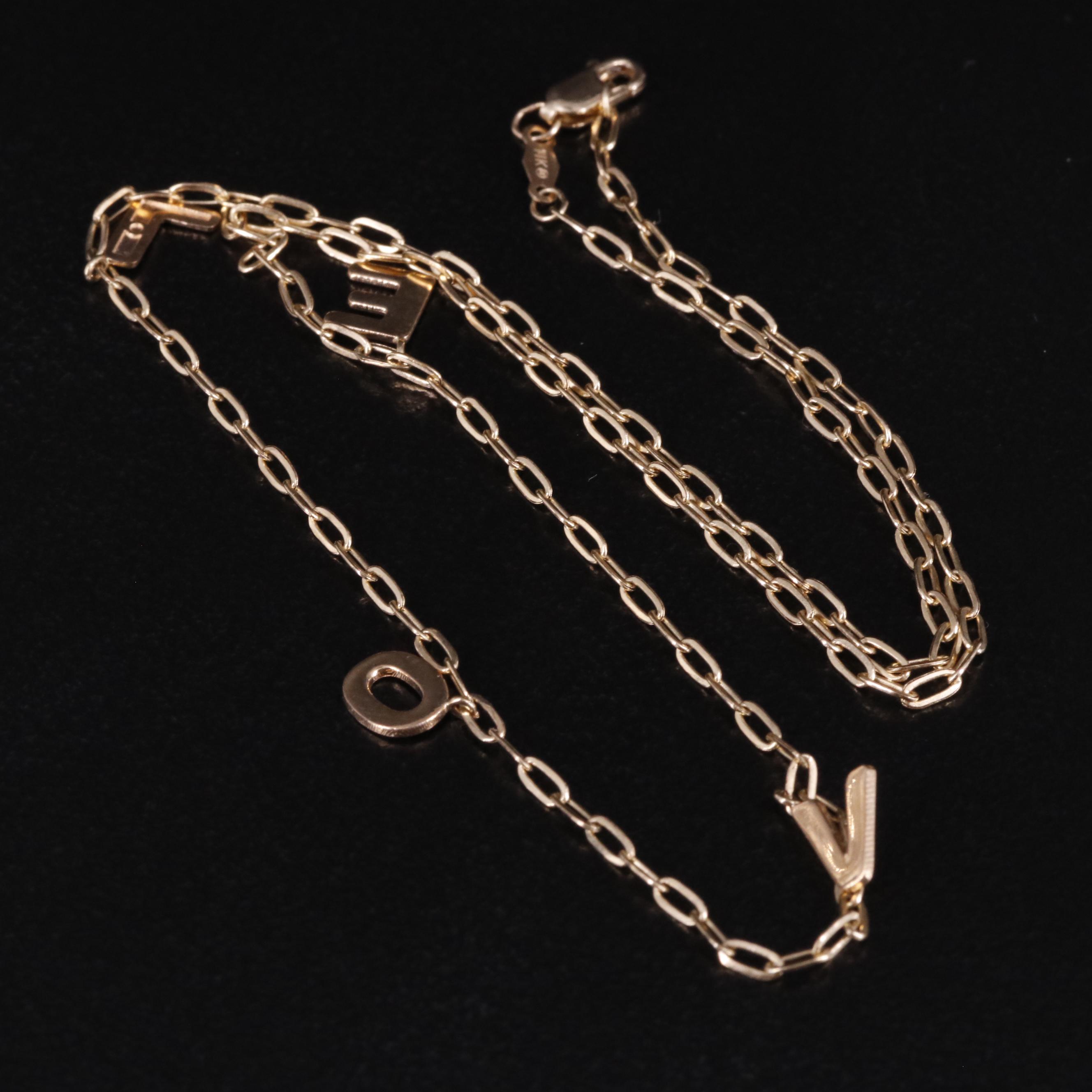14K Paper Clip Chain "Love" Necklace