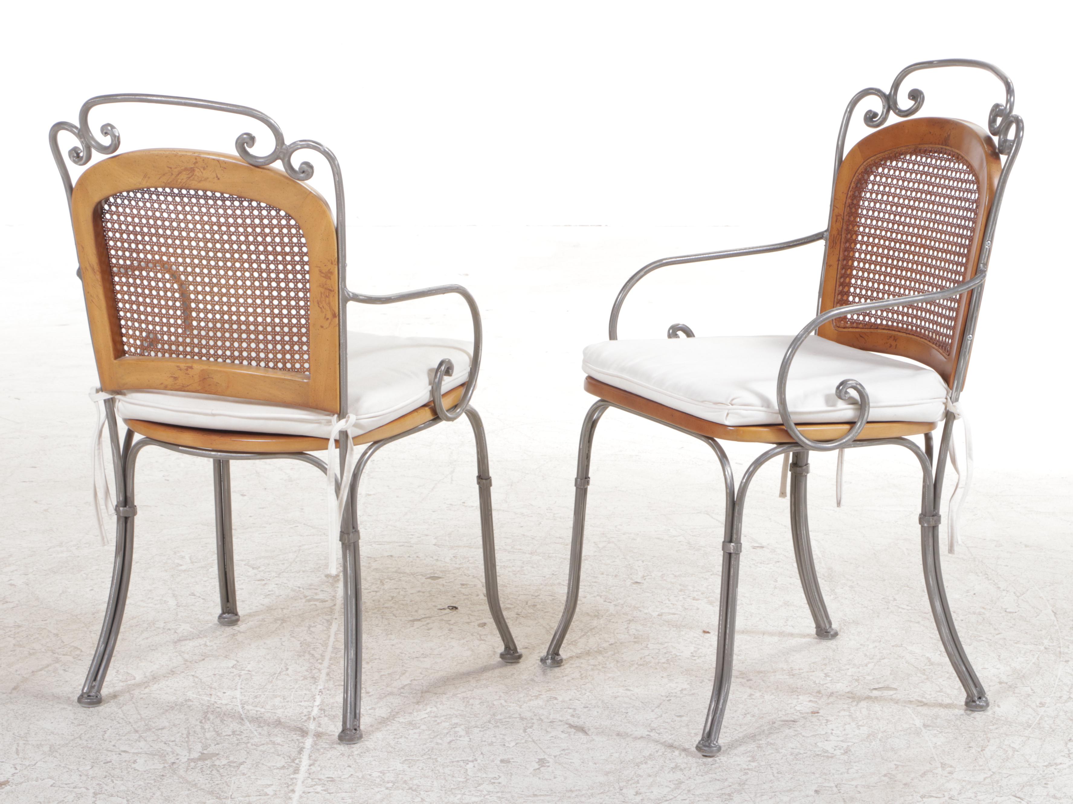 Contemporary Glass Top Wrought Metal Dining Table and Four Chairs