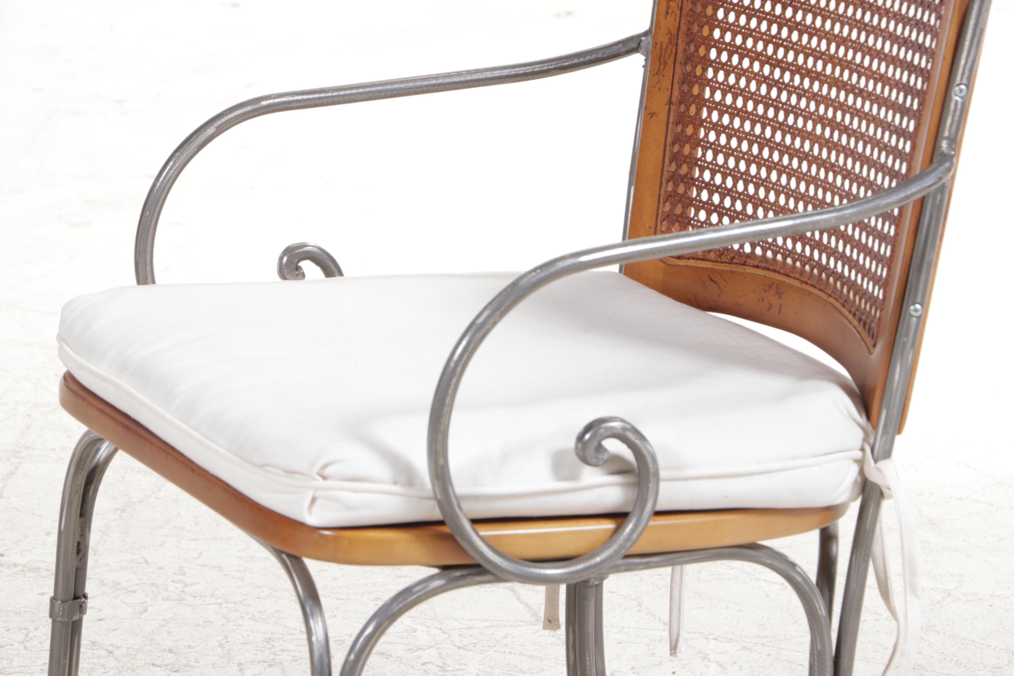 Contemporary Glass Top Wrought Metal Dining Table and Four Chairs