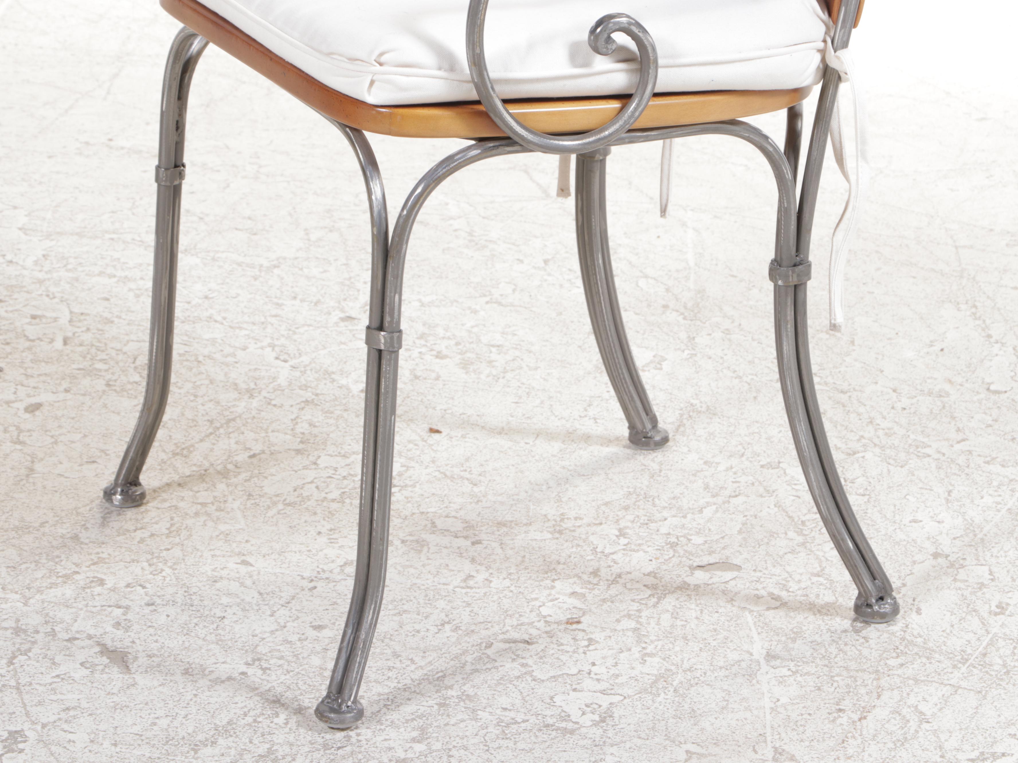 Contemporary Glass Top Wrought Metal Dining Table and Four Chairs