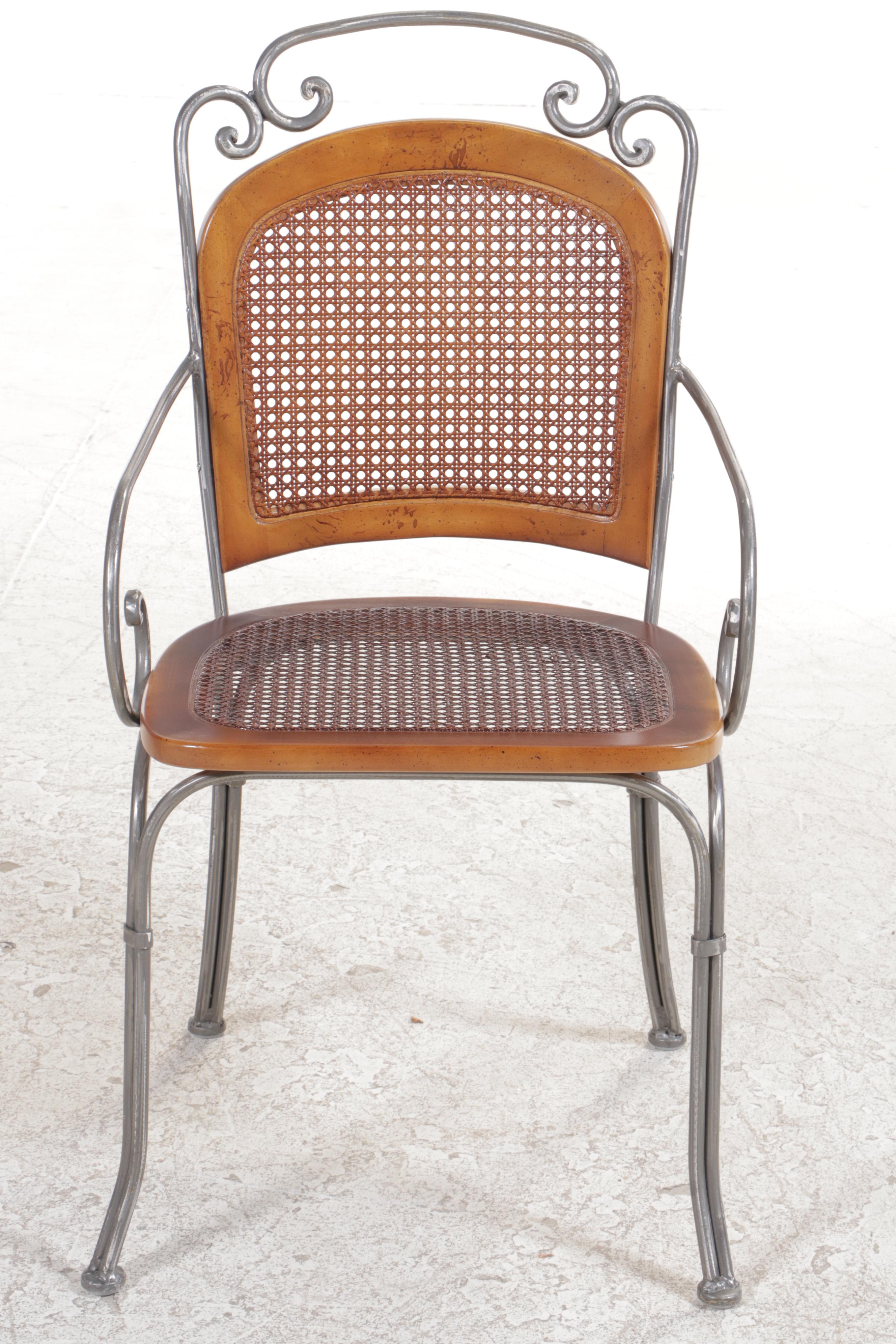 Contemporary Glass Top Wrought Metal Dining Table and Four Chairs