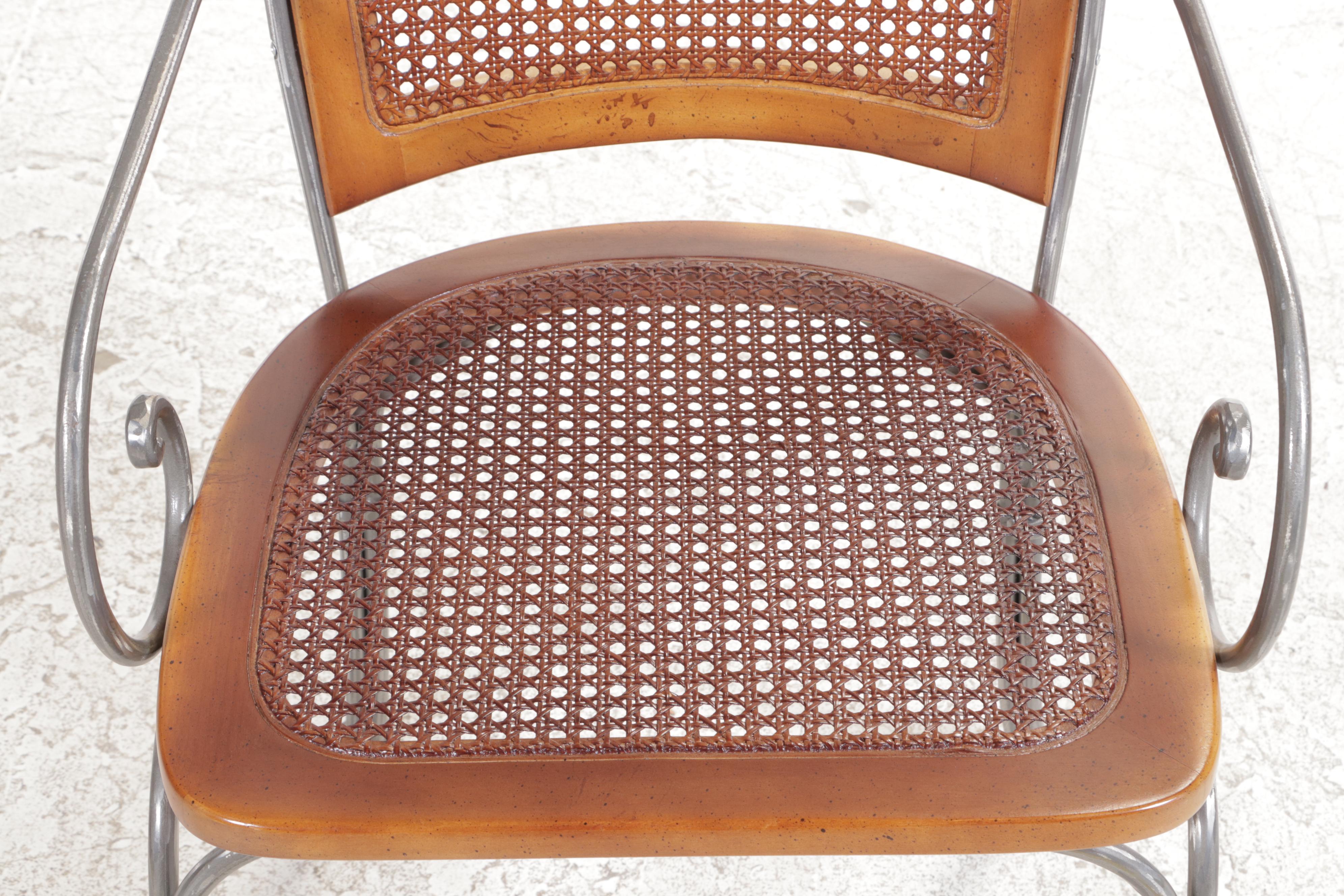 Contemporary Glass Top Wrought Metal Dining Table and Four Chairs