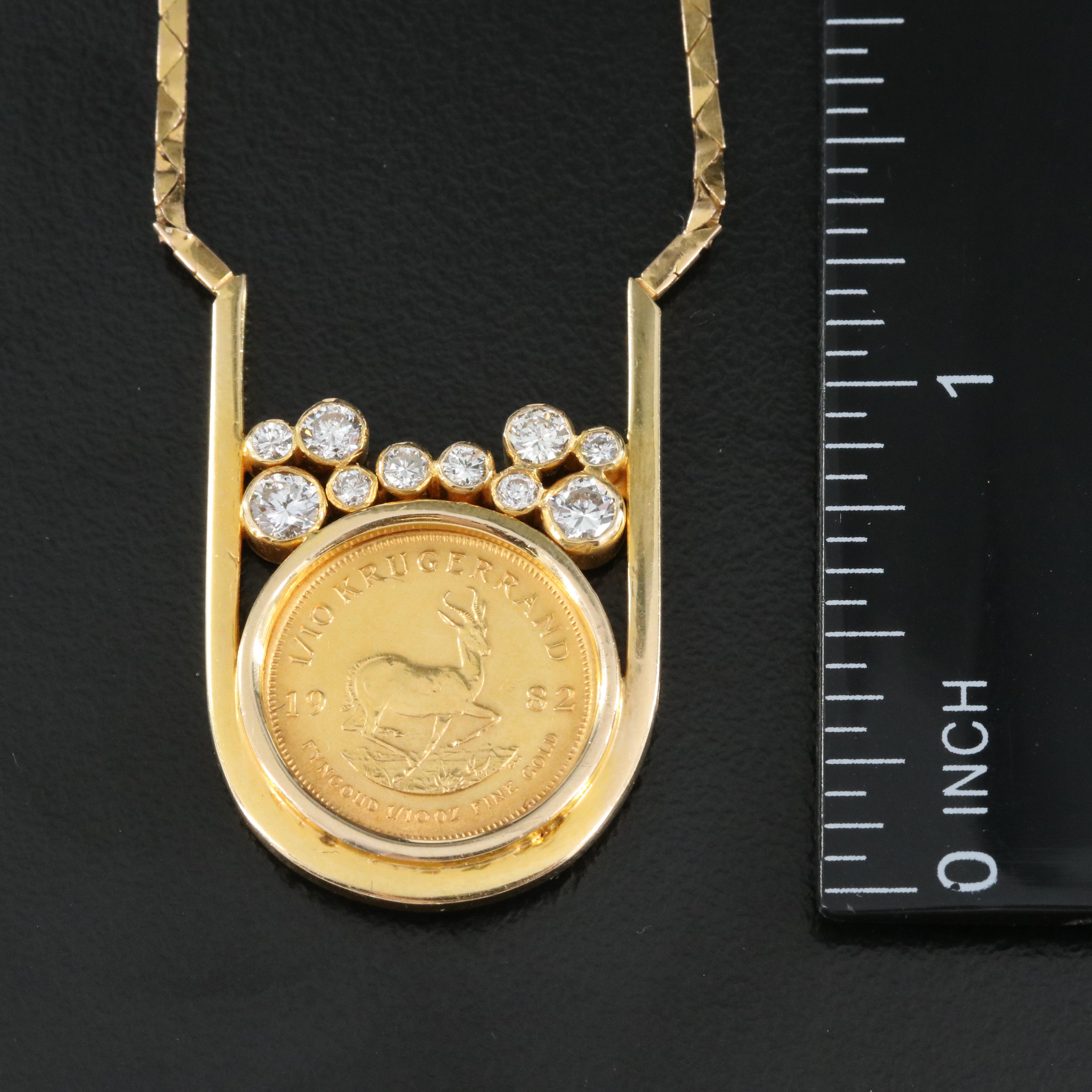 14K 0.67 CTW Diamond Necklace with 1982 South African Krugerrand Bullion Coin