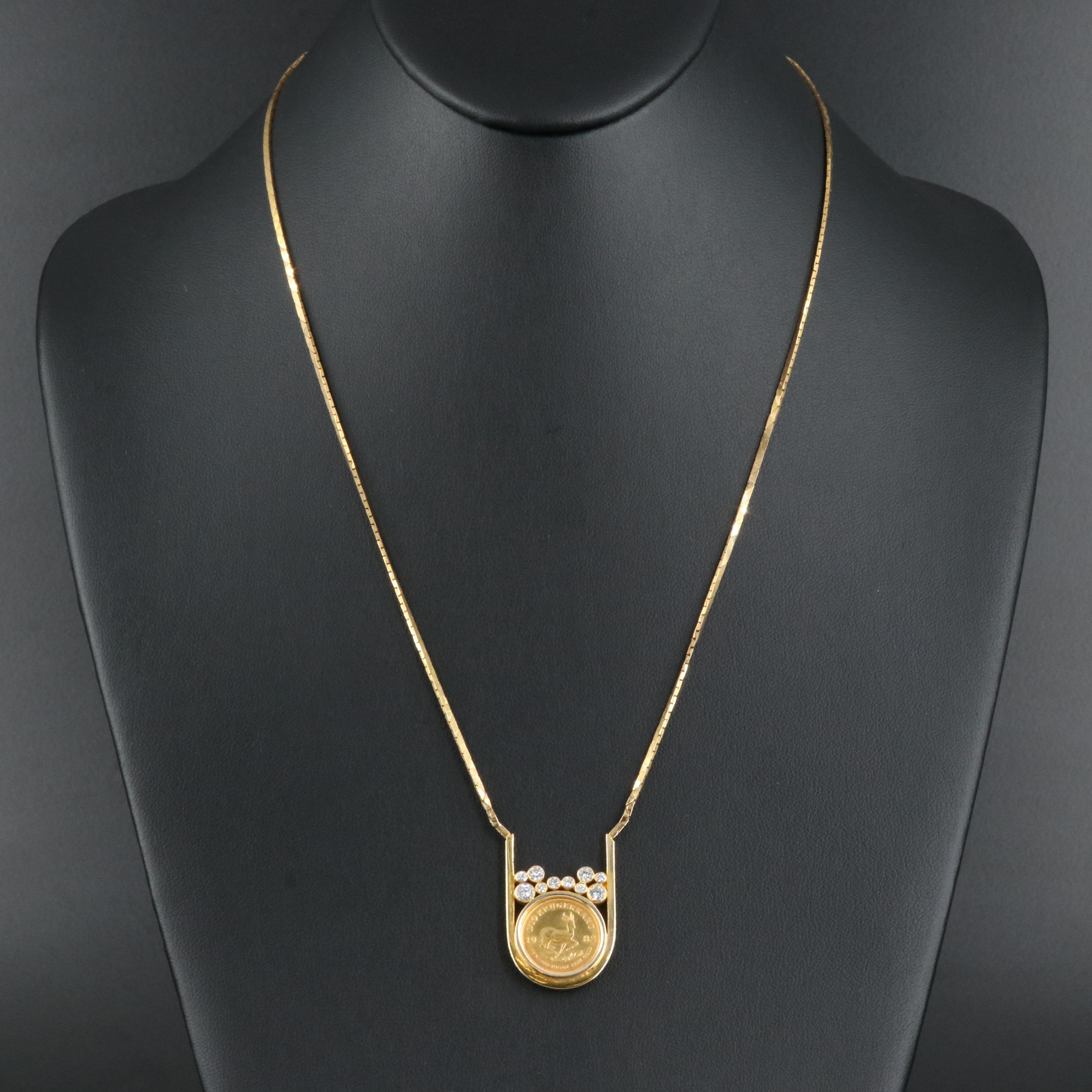 14K 0.67 CTW Diamond Necklace with 1982 South African Krugerrand Bullion Coin