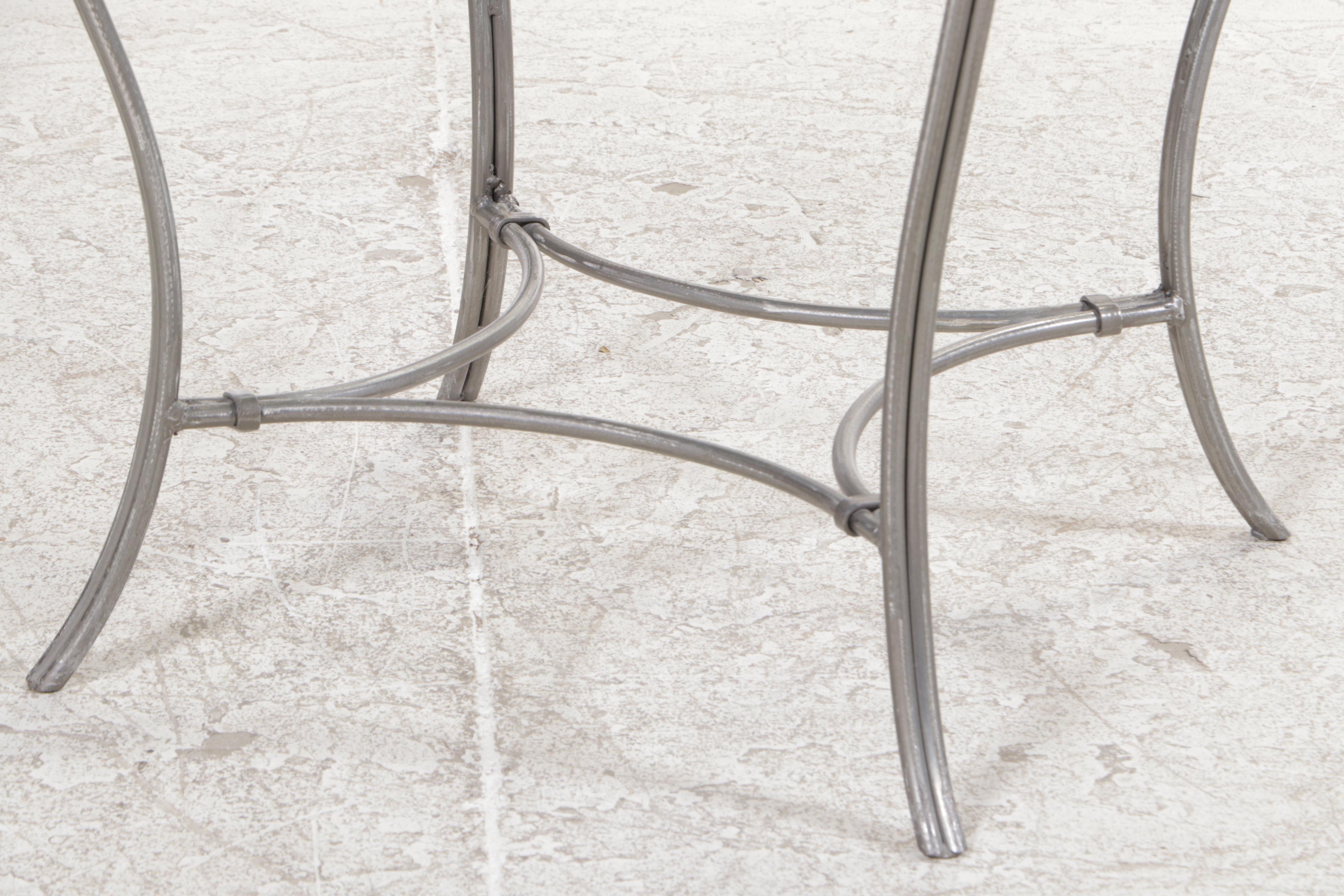 Contemporary Glass Top Wrought Metal Dining Table and Four Chairs