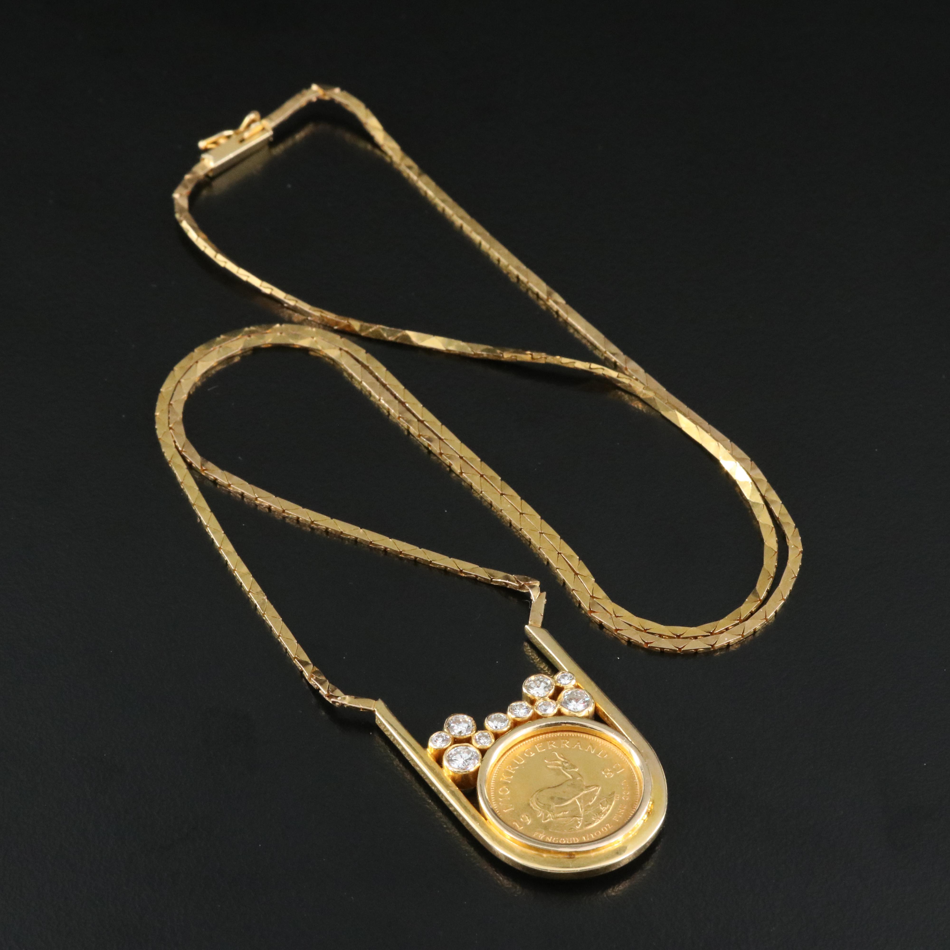 14K 0.67 CTW Diamond Necklace with 1982 South African Krugerrand Bullion Coin